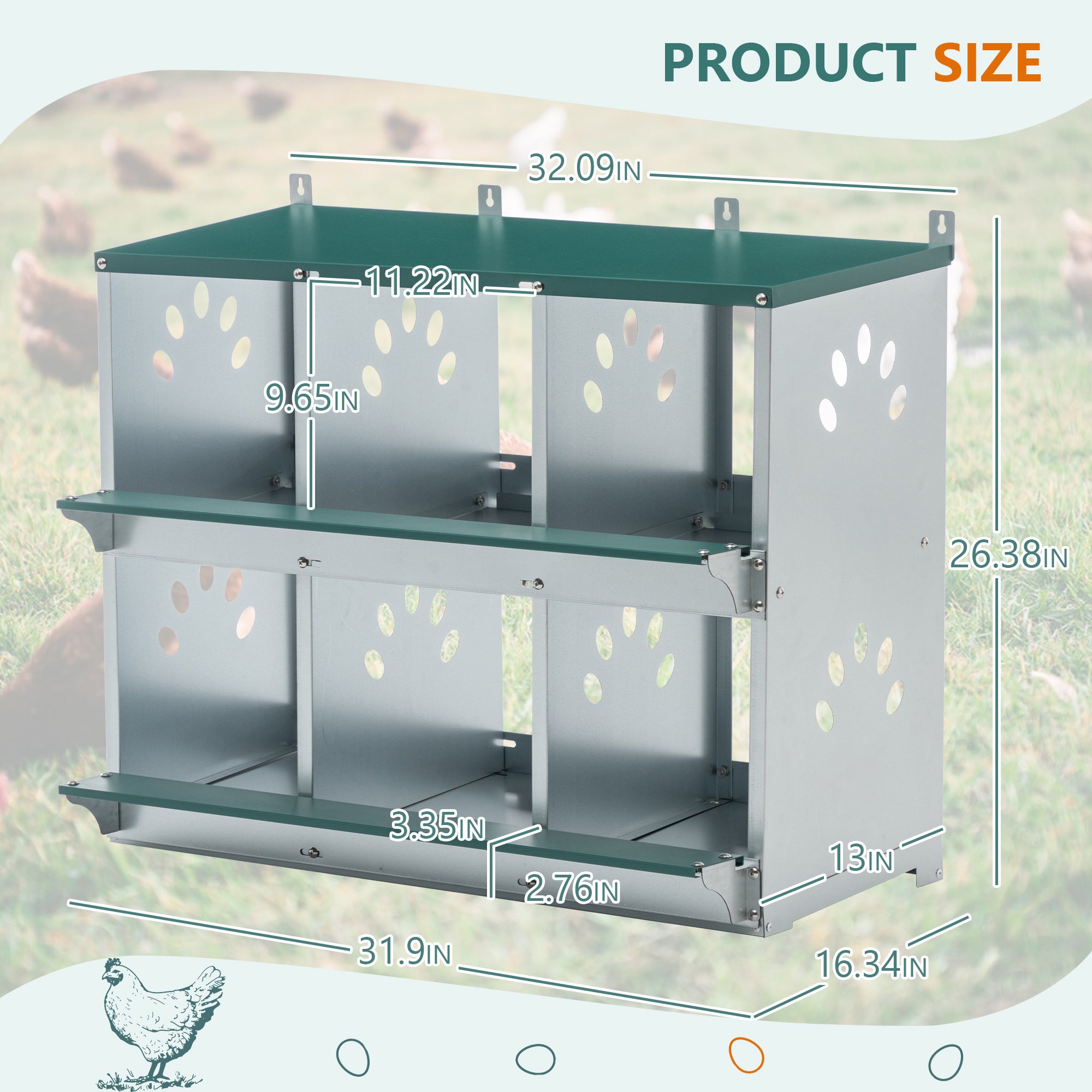 JXXRZ 6-Compartment Metal Chicken Nesting Box - Galvanized Steel Wall-Mounted Rust-Resistant Egg-Laying Hen Coop