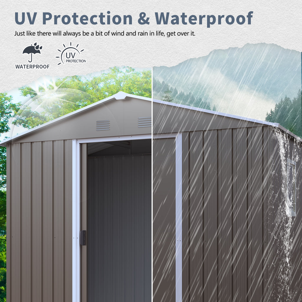 JXXRZ 8x4ft Outdoor Metal Storage Shed with Sliding Door & Foundation, Grey