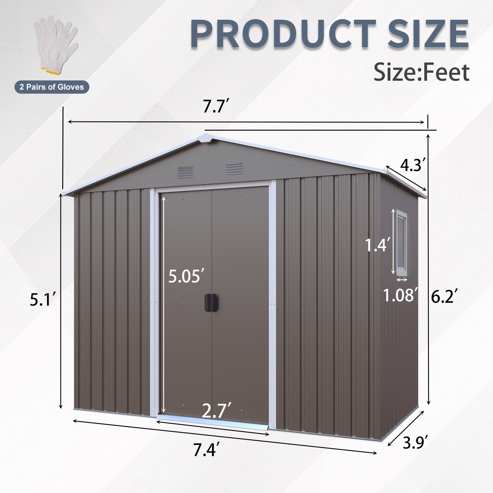 JXXRZ 8x4ft Outdoor Metal Storage Shed with Sliding Door & Foundation, Grey
