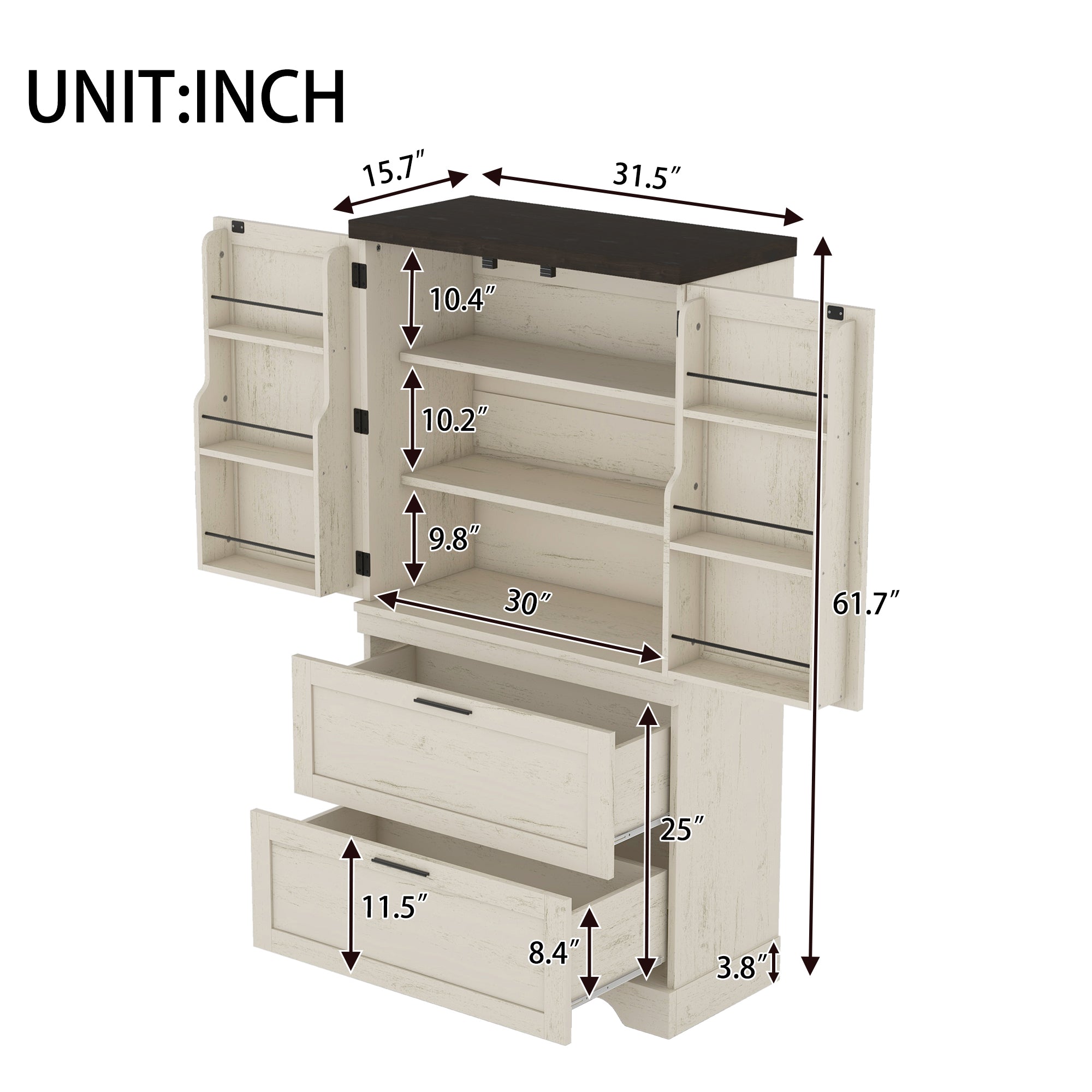 JXXRZ Farmhouse Storage Cabinet, Multi-Room Organizer, Antique Beige