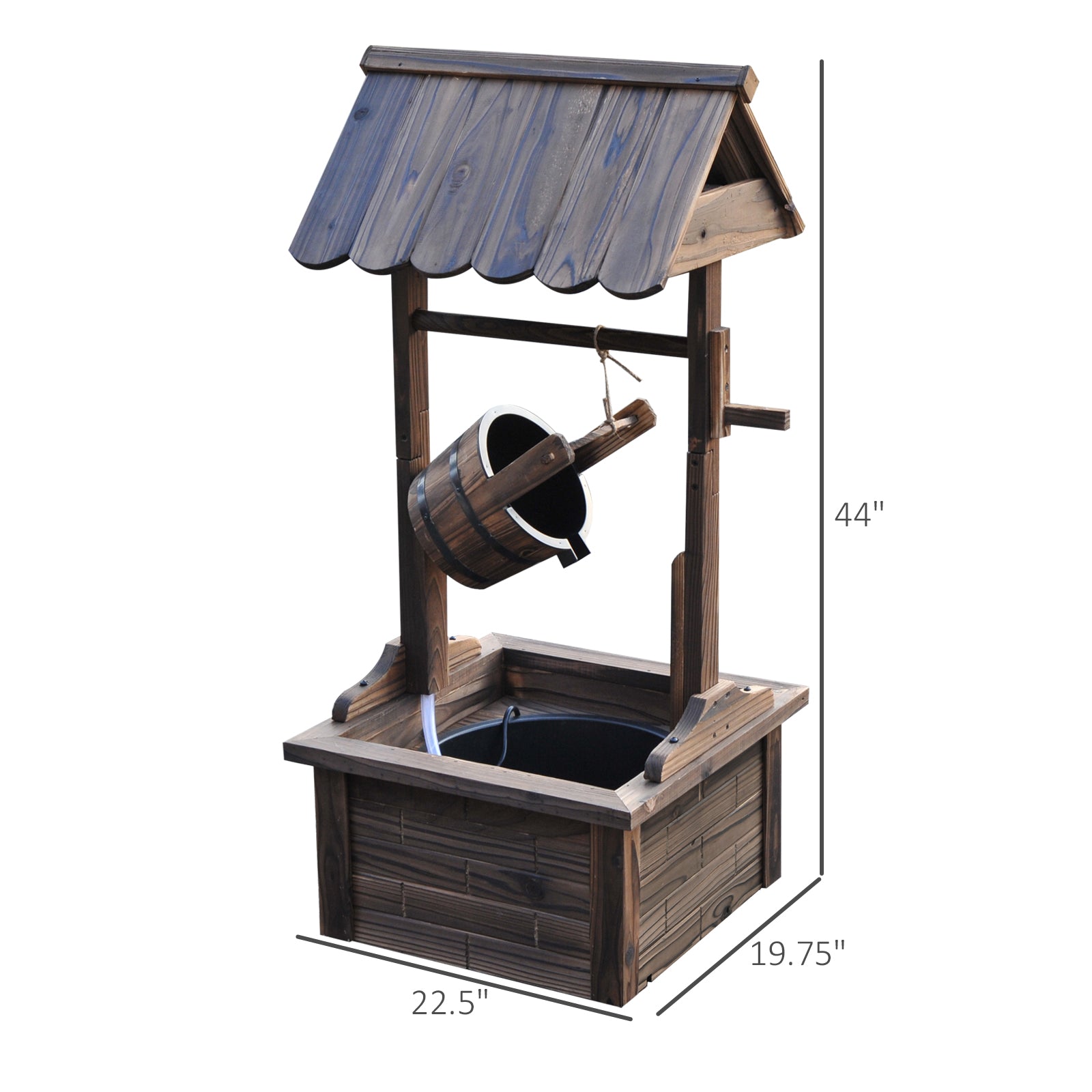 JXXRZ Wooden Wishing Well Fountain w/Adjustable Pump, Rustic Waterfall Bucket for Garden Patio Lawn, Carbonized Fir Wood