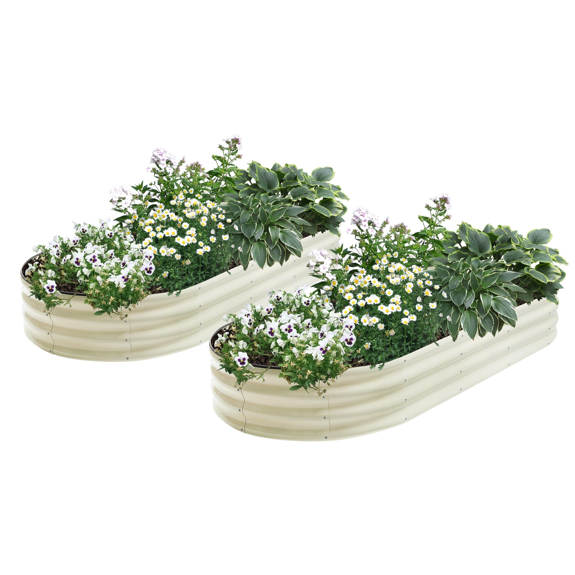 JXXRZ 12" Tall Galvanized Steel Raised Garden Bed, 7x3ft Oval Planter Box for Outdoor, White