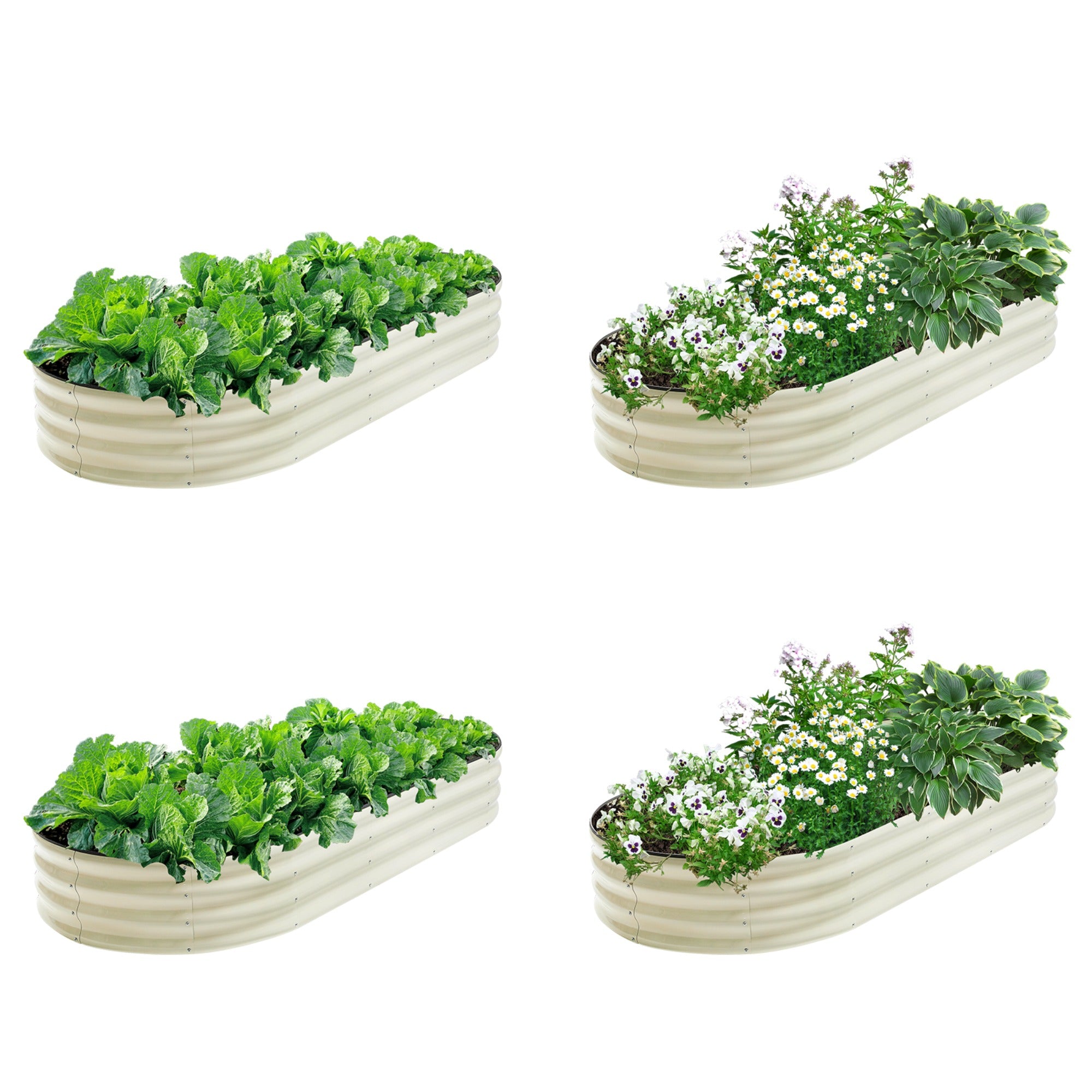 JXXRZ 12" Tall Galvanized Steel Raised Garden Bed, 7x3ft Oval Planter Box for Outdoor, White