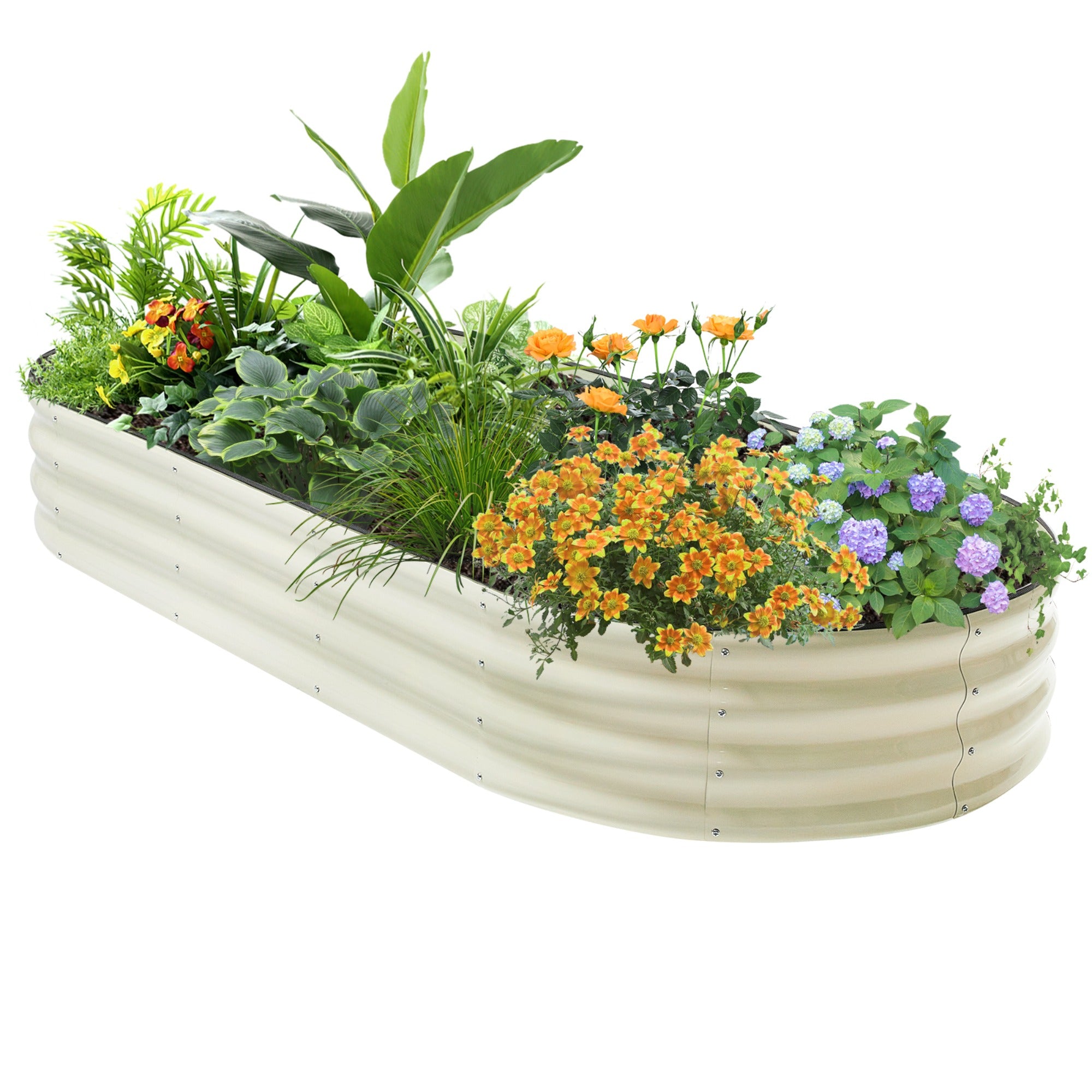 JXXRZ 12" Tall Galvanized Steel Raised Garden Bed, 7x3ft Oval Planter Box for Outdoor, White