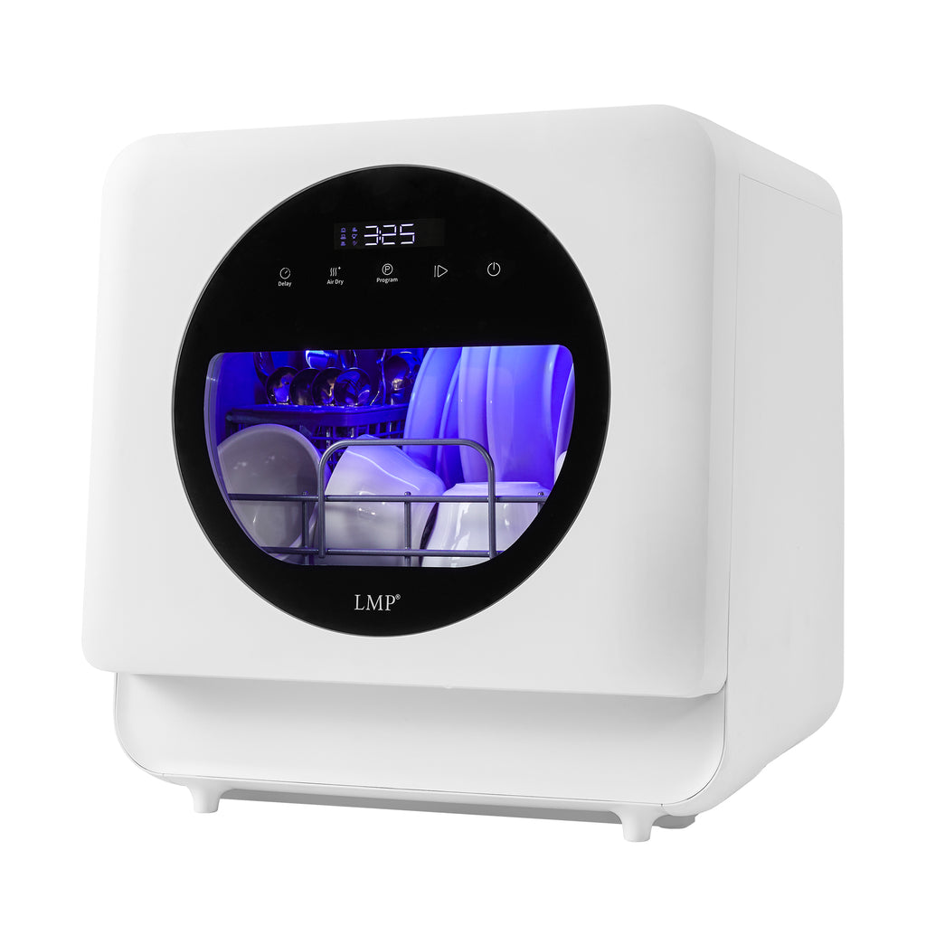 JXXRZ Portable Countertop Dishwasher 4.5L Tank, 6 Wash Programs, Air-Dry, Baby Care, Glass Door, for Apartments/RVs