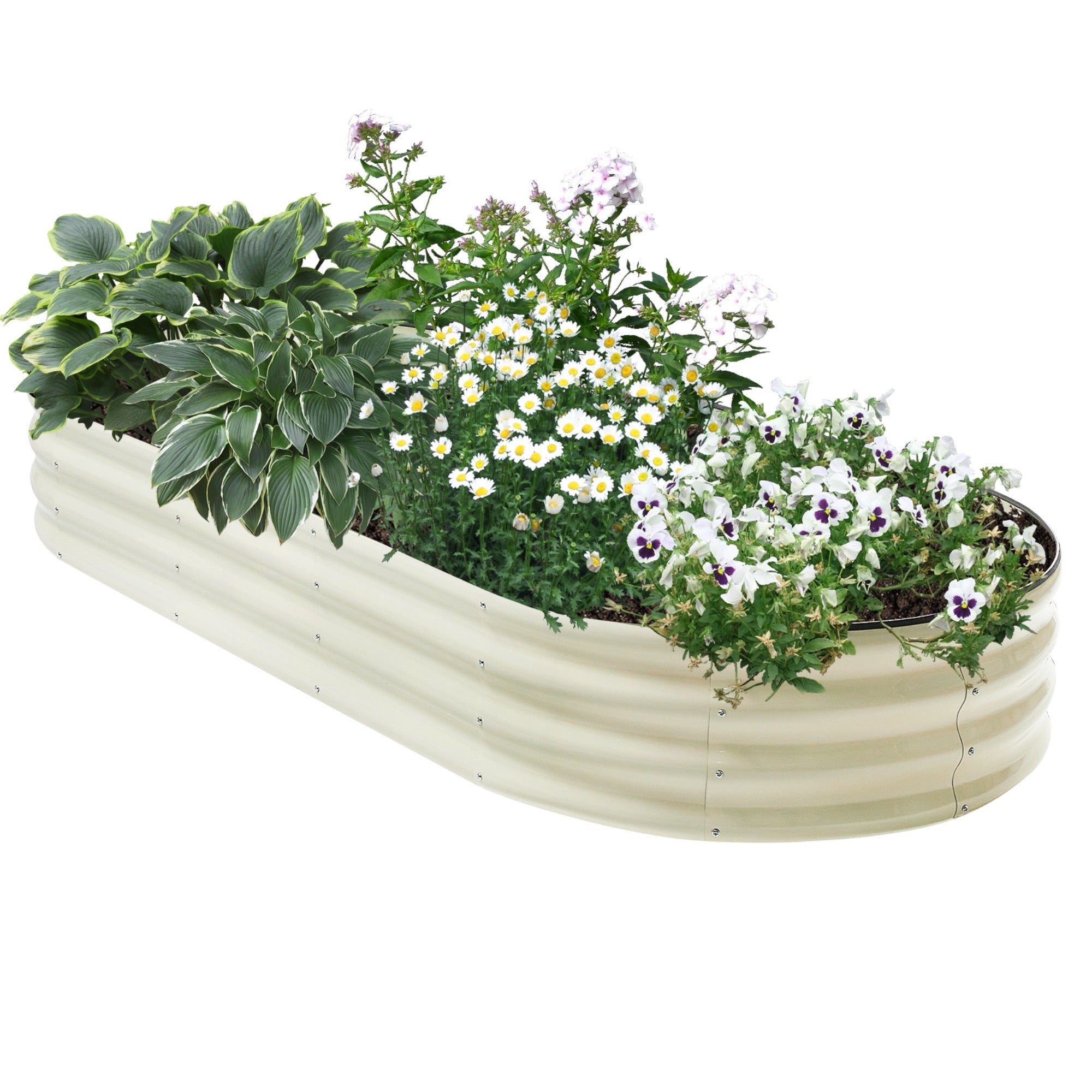 JXXRZ 12" Tall Galvanized Steel Raised Garden Bed, 7x3ft Oval Planter Box for Outdoor, White