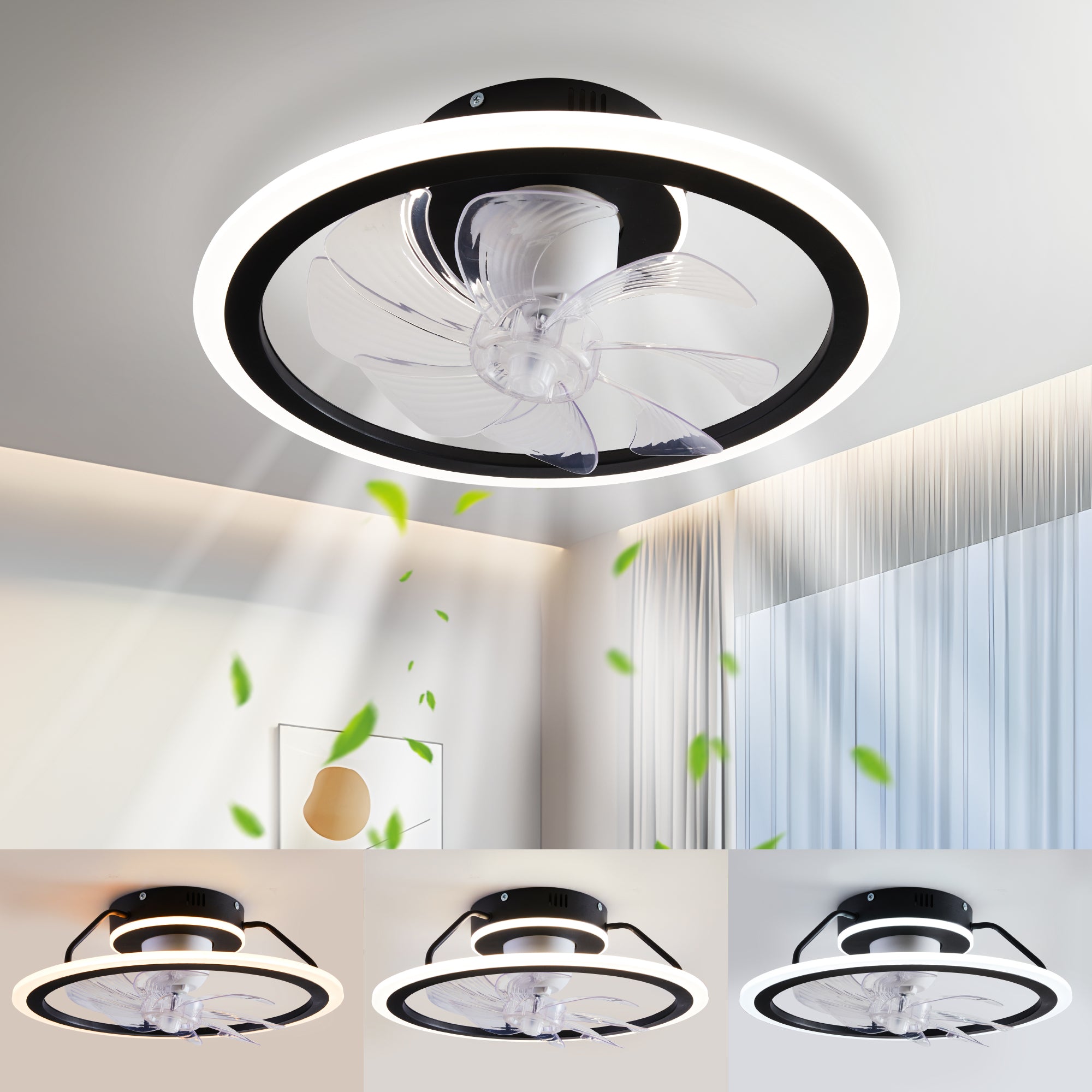 JXXRZ 20" Smart Flush Mount Ceiling Fan with Light - 6 Speeds, Oscillating, Dimmable LED 3000K-6500K, Remote Control, Bedroom White