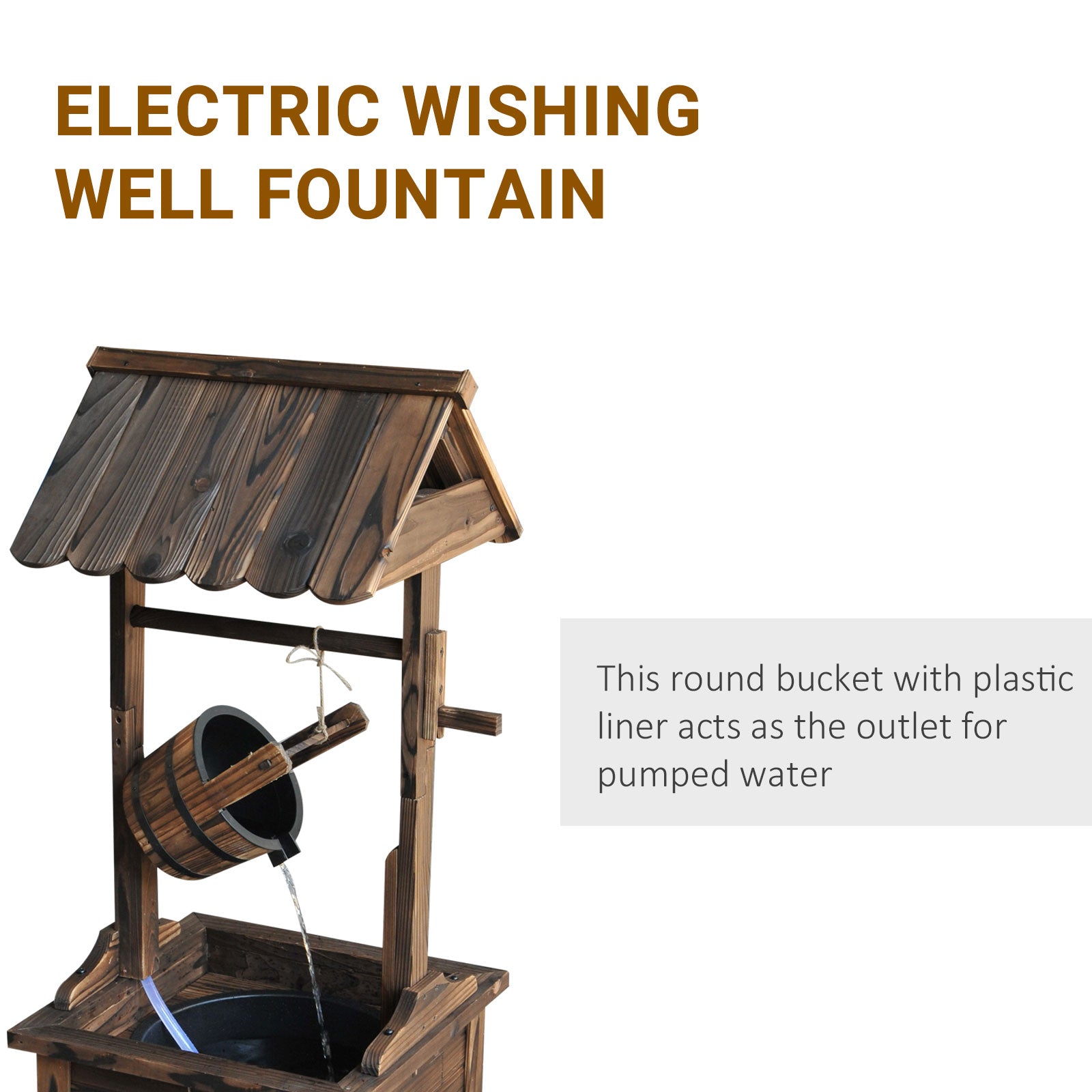 JXXRZ Wooden Wishing Well Fountain w/Adjustable Pump, Rustic Waterfall Bucket for Garden Patio Lawn, Carbonized Fir Wood