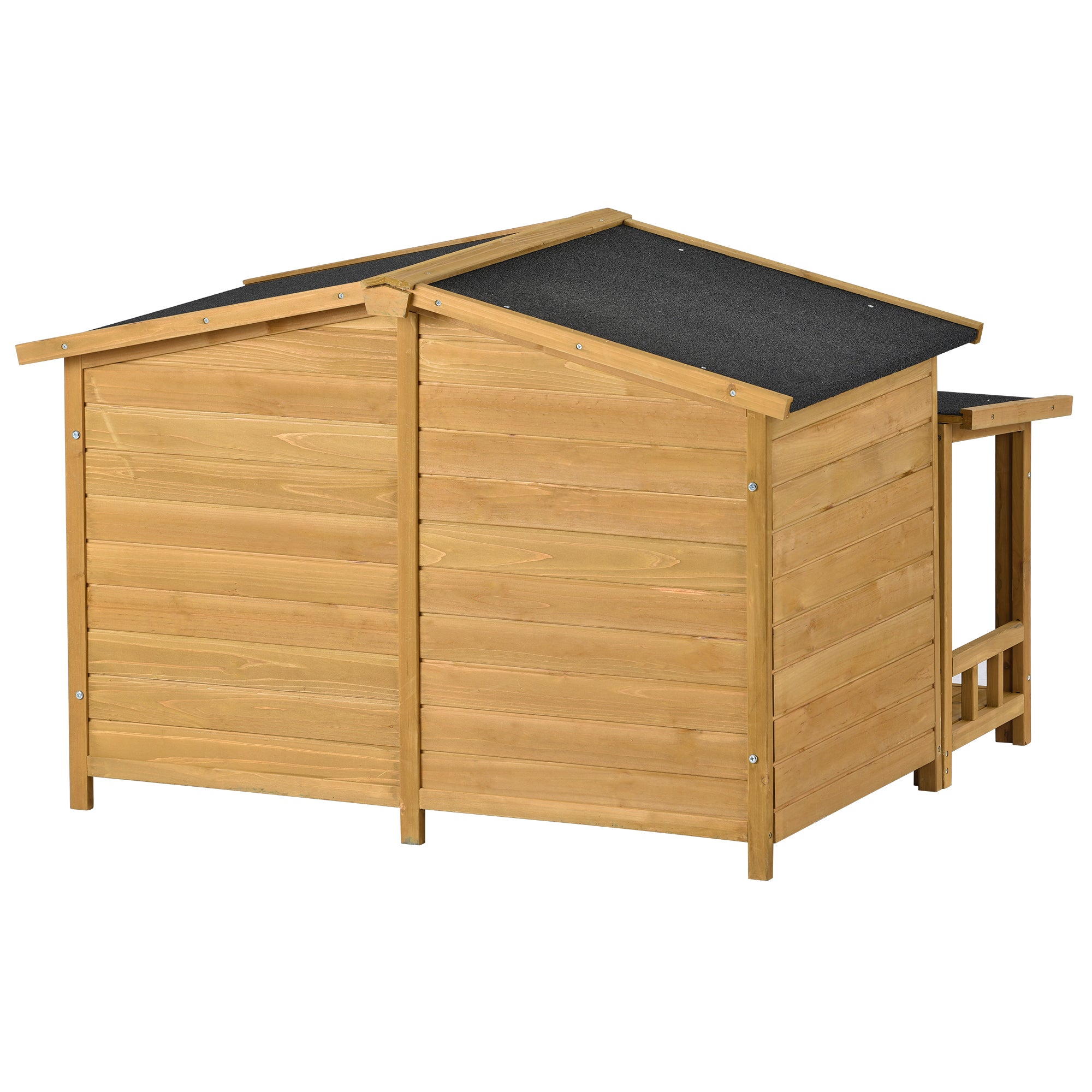JXXRZ 47.2" Large Dog House Outdoor/Indoor, Fir Wood Cabin Kennel w/ Porch, 2 Doors, Asphalt Roof,Natural