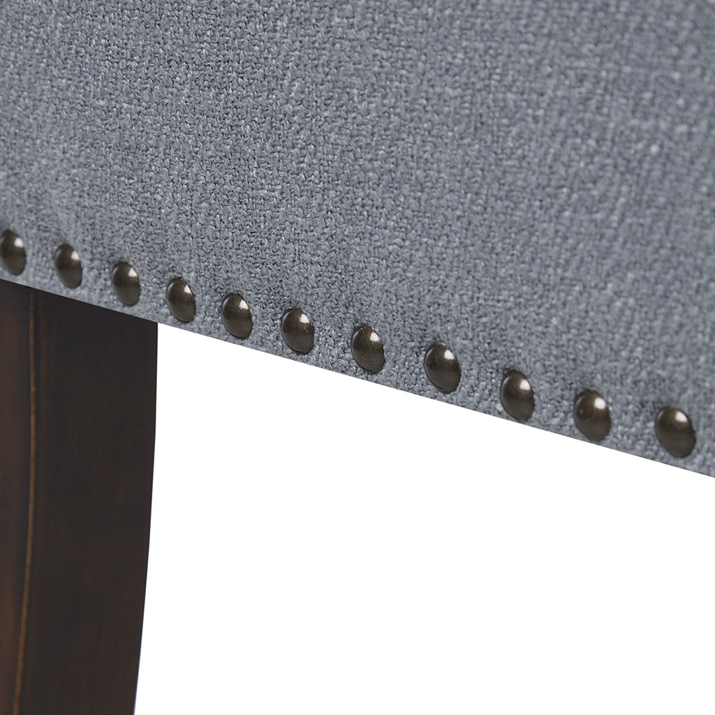 JXXRZ Slate Blue Upholstered Bench with Dark Wood Legs & Nailhead Trim, End of Bed Bench with Armrests for Bedroom, Living Room, Entryway