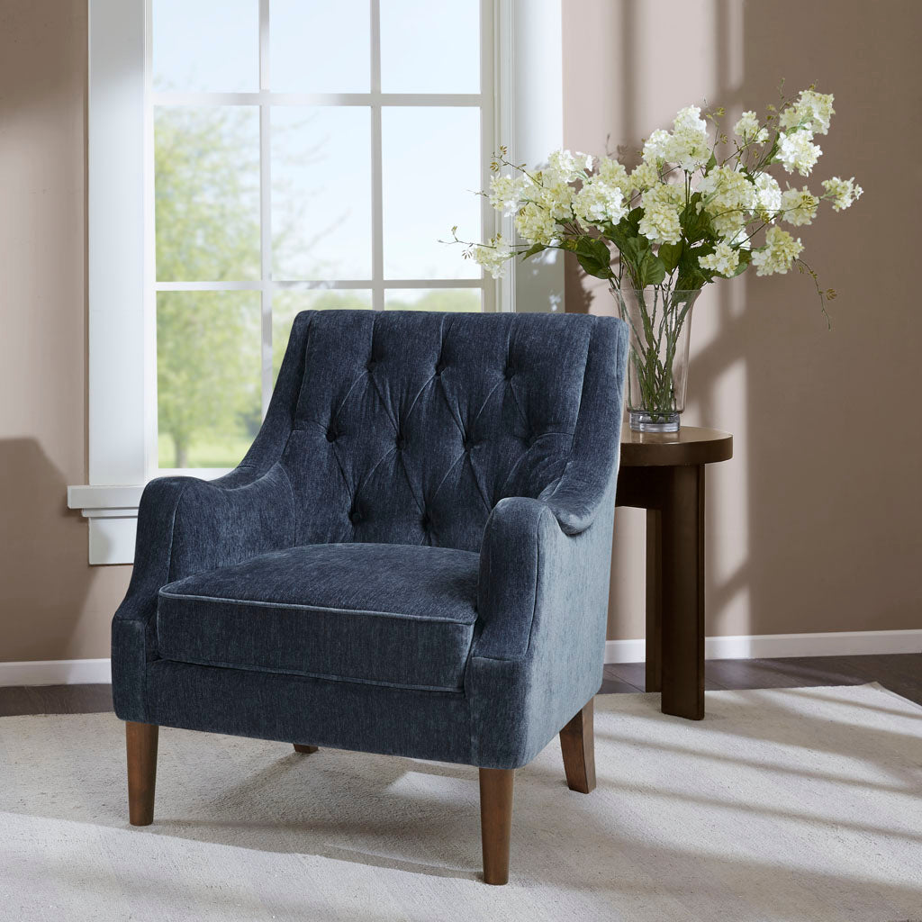JXXRZ Button Tufted Accent Chair with Removable Cushion & Solid Wood Frame, for Living Room, Bedroom, Navy Blue
