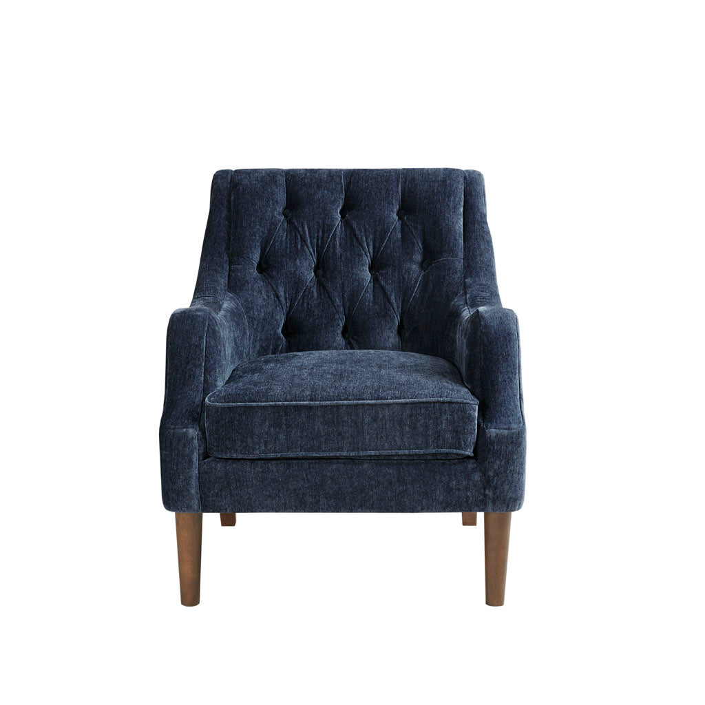 JXXRZ Button Tufted Accent Chair with Removable Cushion & Solid Wood Frame, for Living Room, Bedroom, Navy Blue