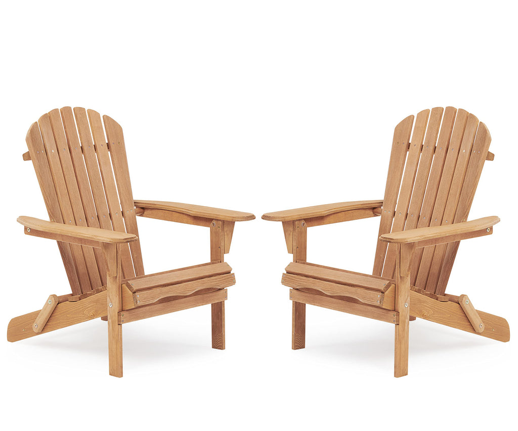JXXRZ Wooden Folding Adirondack Chairs – Solid Cedar Outdoor Patio Garden Lounge,Natural (Set of 2)