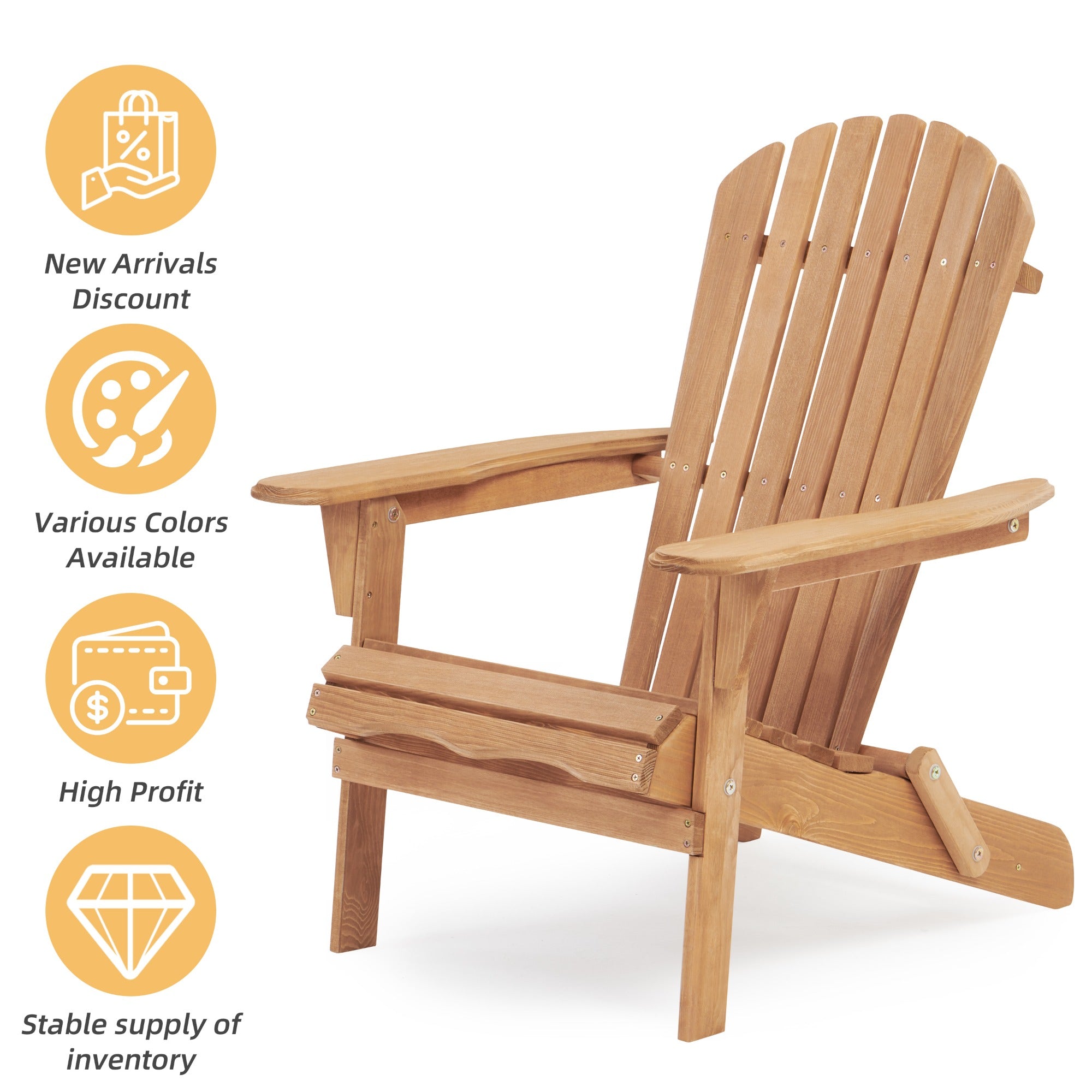 JXXRZ Wooden Folding Adirondack Chairs – Solid Cedar Outdoor Patio Garden Lounge,Natural (Set of 2)