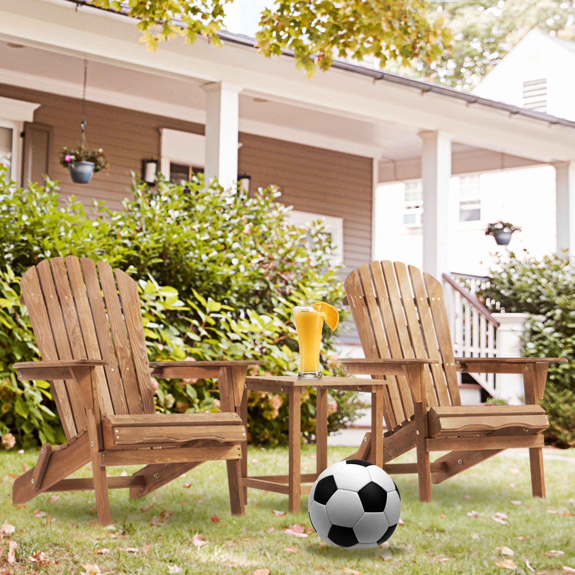 JXXRZ Wooden Folding Adirondack Chairs – Solid Cedar Outdoor Patio Garden Lounge,Natural (Set of 2)