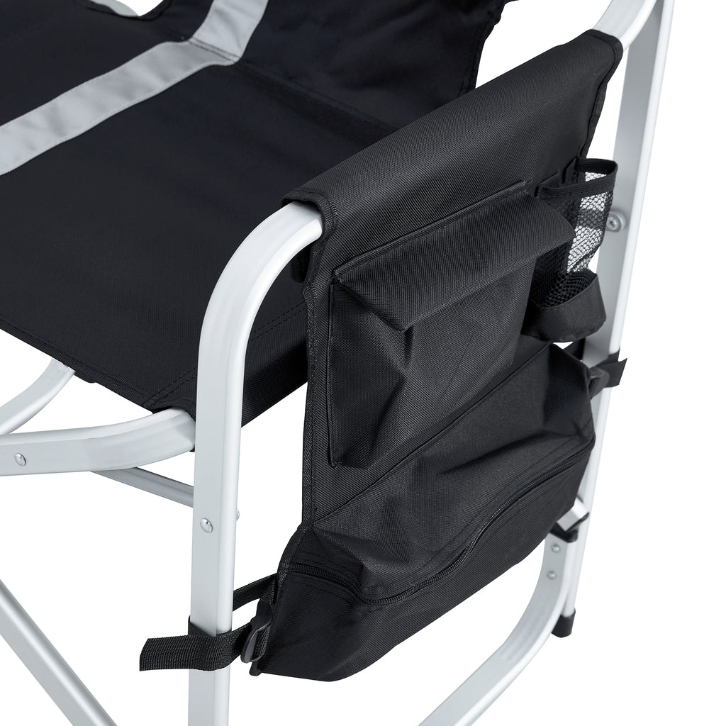 JXXRZ 1 Pc Oversized Folding Camping Chair with Side Table & Storage Pockets, Lightweight Directors Chair for Indoor Outdoor Use, Black