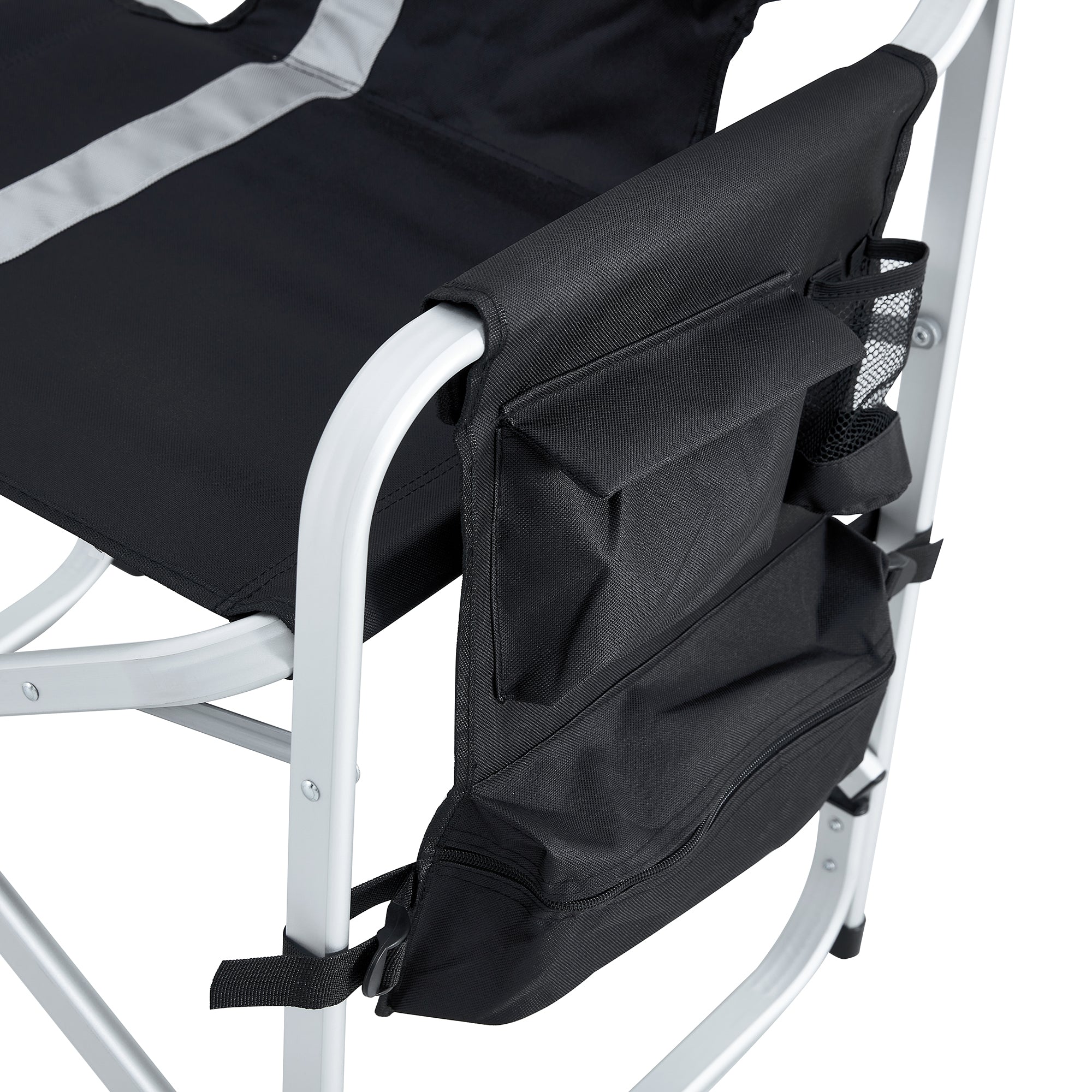 JXXRZ 1 Pc Oversized Folding Camping Chair with Side Table & Storage Pockets, Lightweight Directors Chair for Indoor Outdoor Use, Black
