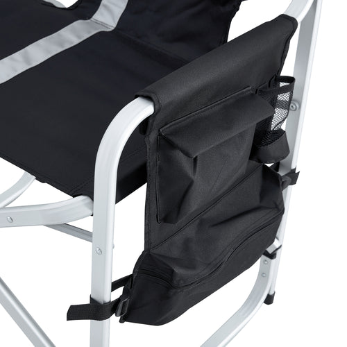 JXXRZ 1 Pc Oversized Folding Camping Chair with Side Table & Storage Pockets, Lightweight Directors Chair for Indoor Outdoor Use, Black