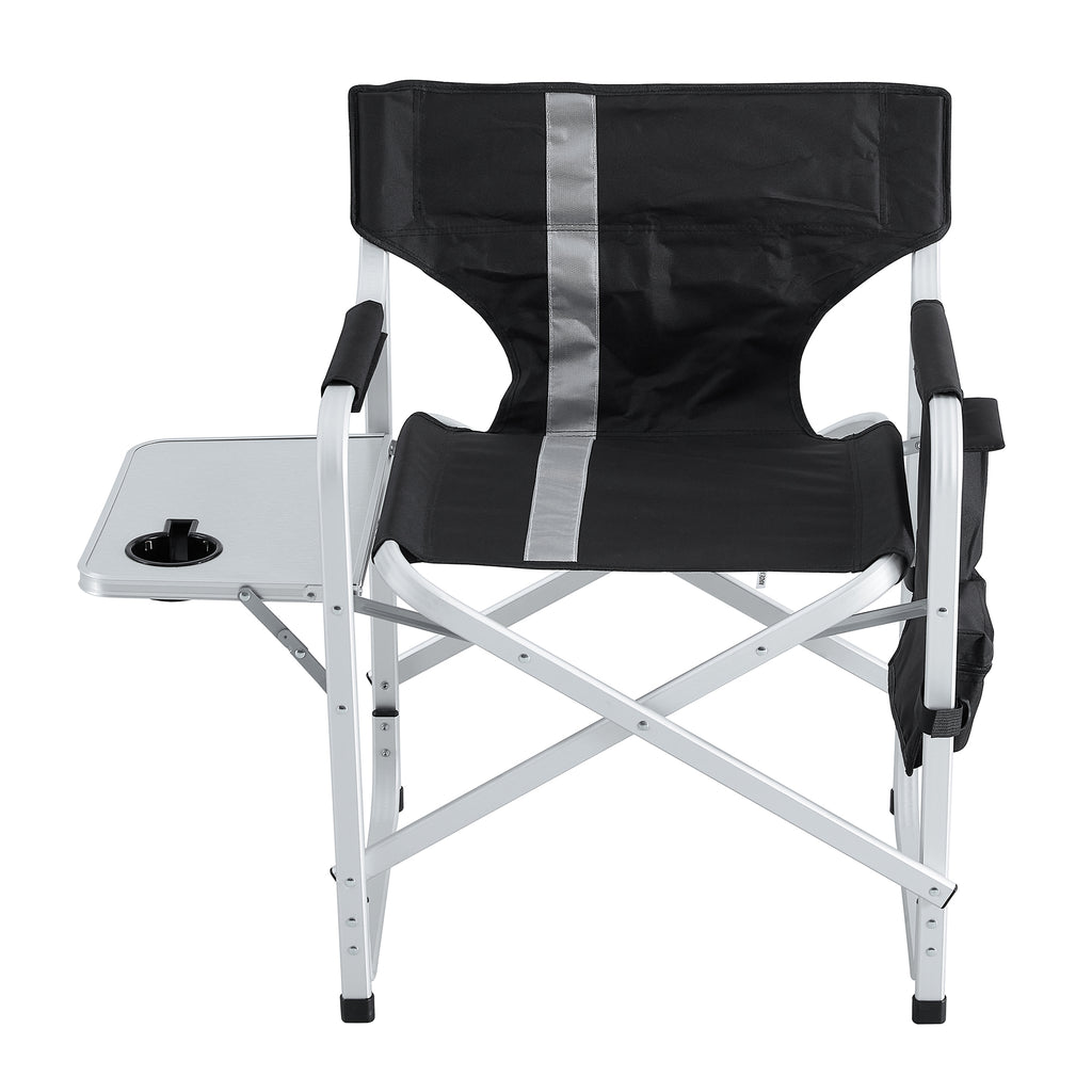 JXXRZ 1 Pc Oversized Folding Camping Chair with Side Table & Storage Pockets, Lightweight Directors Chair for Indoor Outdoor Use, Black