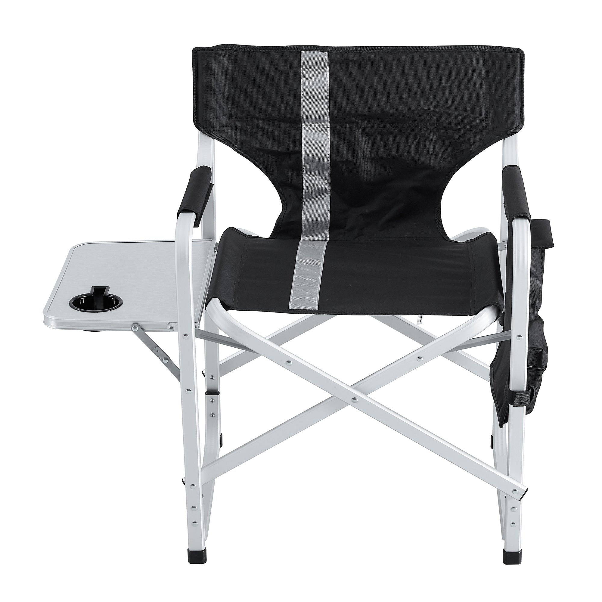 JXXRZ 1 Pc Oversized Folding Camping Chair with Side Table & Storage Pockets, Lightweight Directors Chair for Indoor Outdoor Use, Black