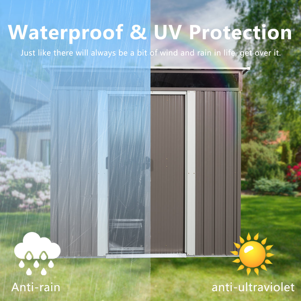 JXXRZ 6x5 ft Outdoor Metal Storage Shed, with Transparent plate, Sloped Top, Grey