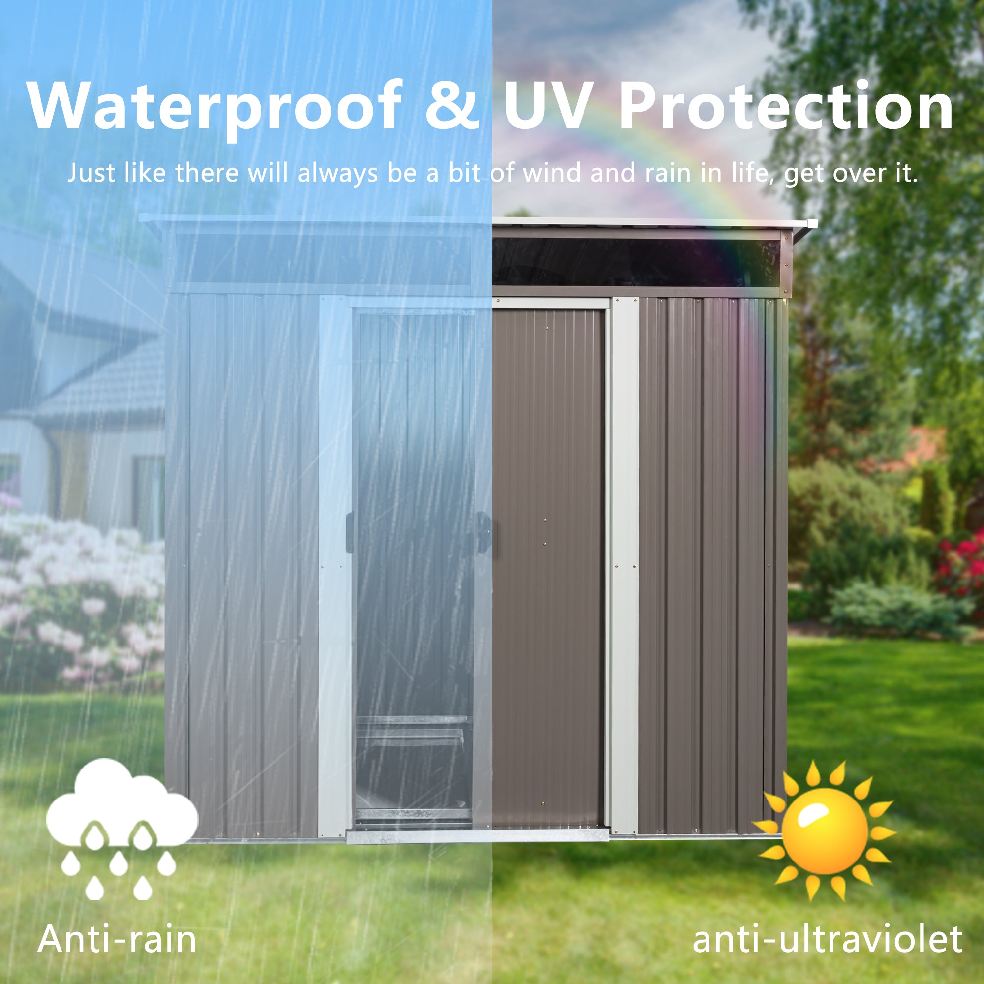 JXXRZ 6x5 ft Outdoor Metal Storage Shed, with Transparent plate, Sloped Top, Grey
