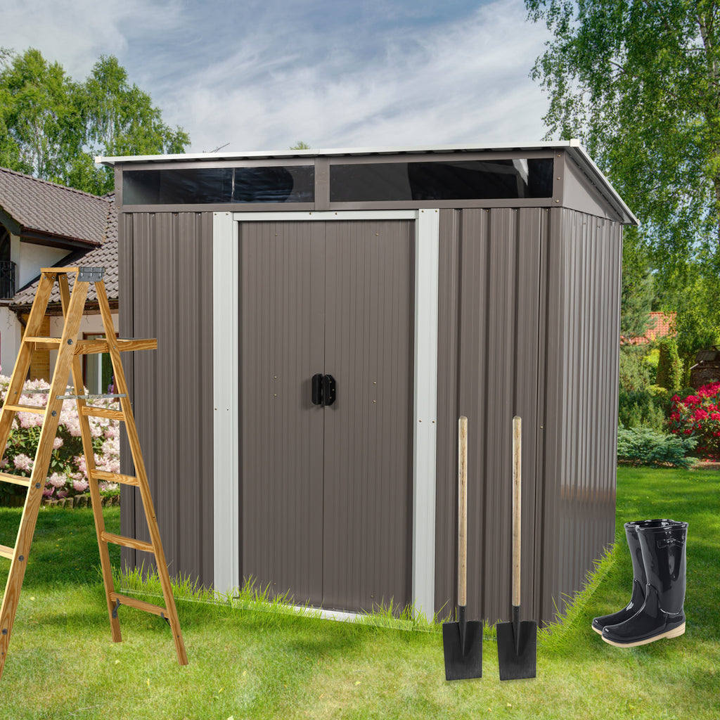 JXXRZ 6x5 ft Outdoor Metal Storage Shed, with Transparent plate, Sloped Top, Grey