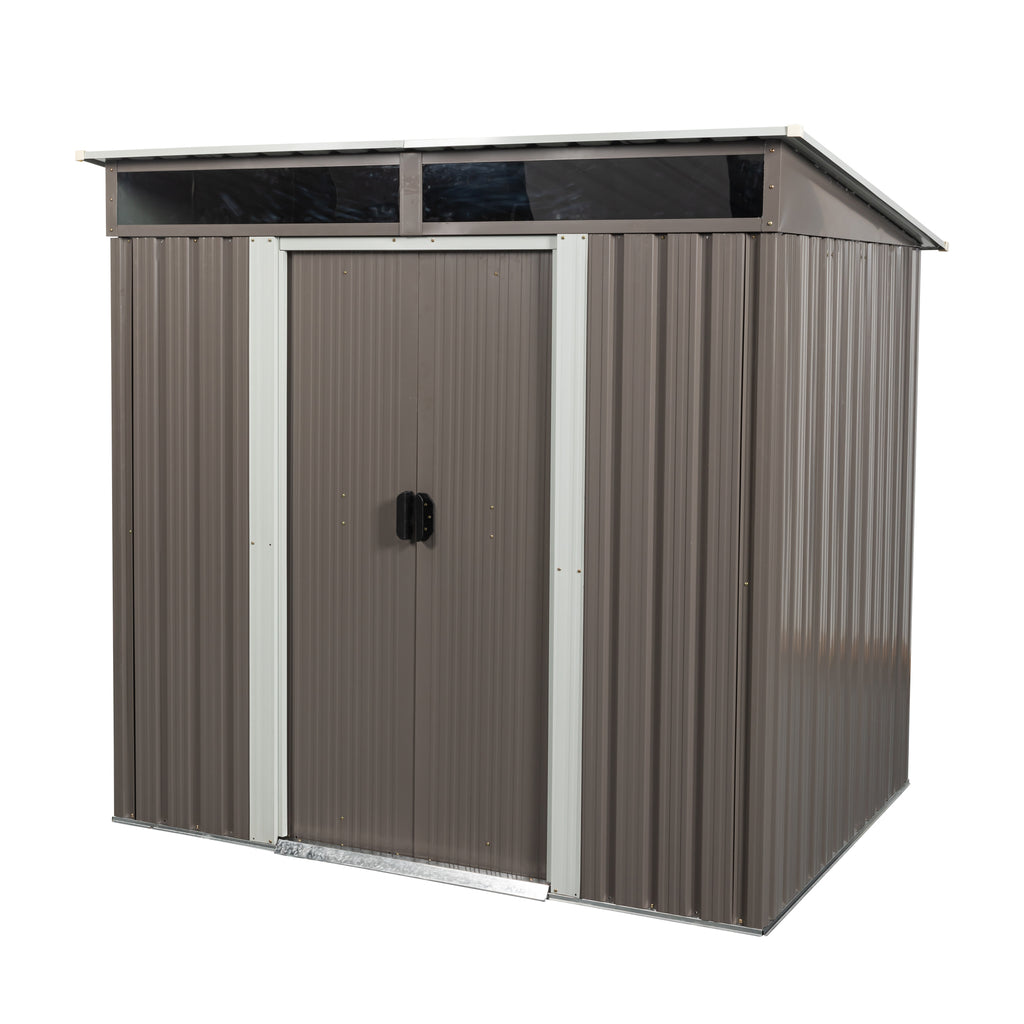 JXXRZ 6x5 ft Outdoor Metal Storage Shed, with Transparent plate, Sloped Top, Grey