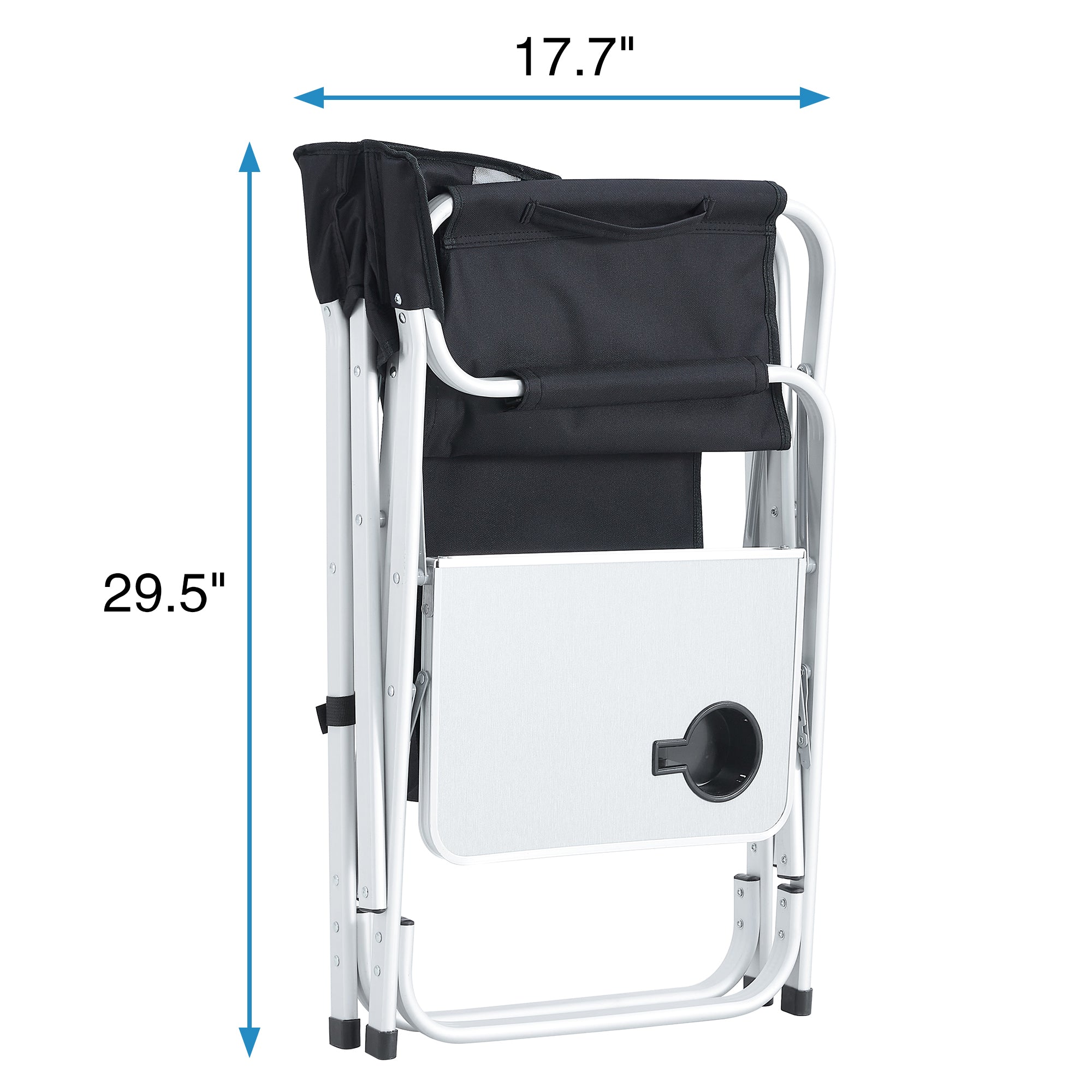 JXXRZ 1 Pc Oversized Folding Camping Chair with Side Table & Storage Pockets, Lightweight Directors Chair for Indoor Outdoor Use, Black