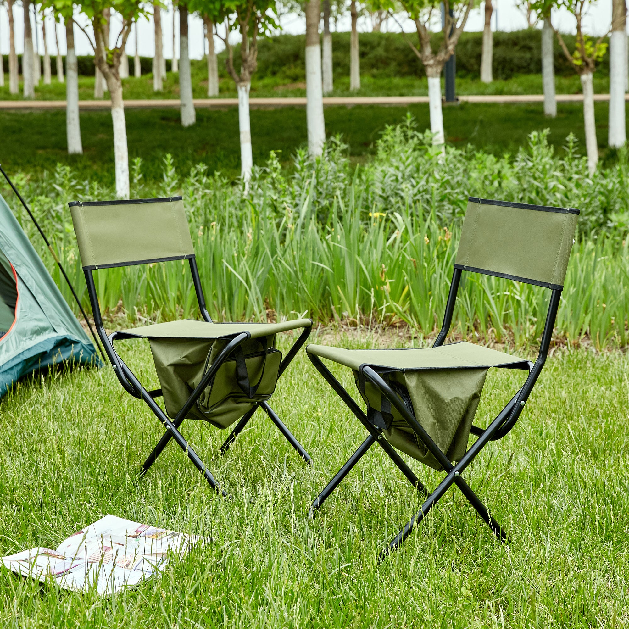 JXXRZ 2-Pack Folding Camping Chairs with Storage Bag, Portable for Indoor Outdoor Beach Picnic, Green