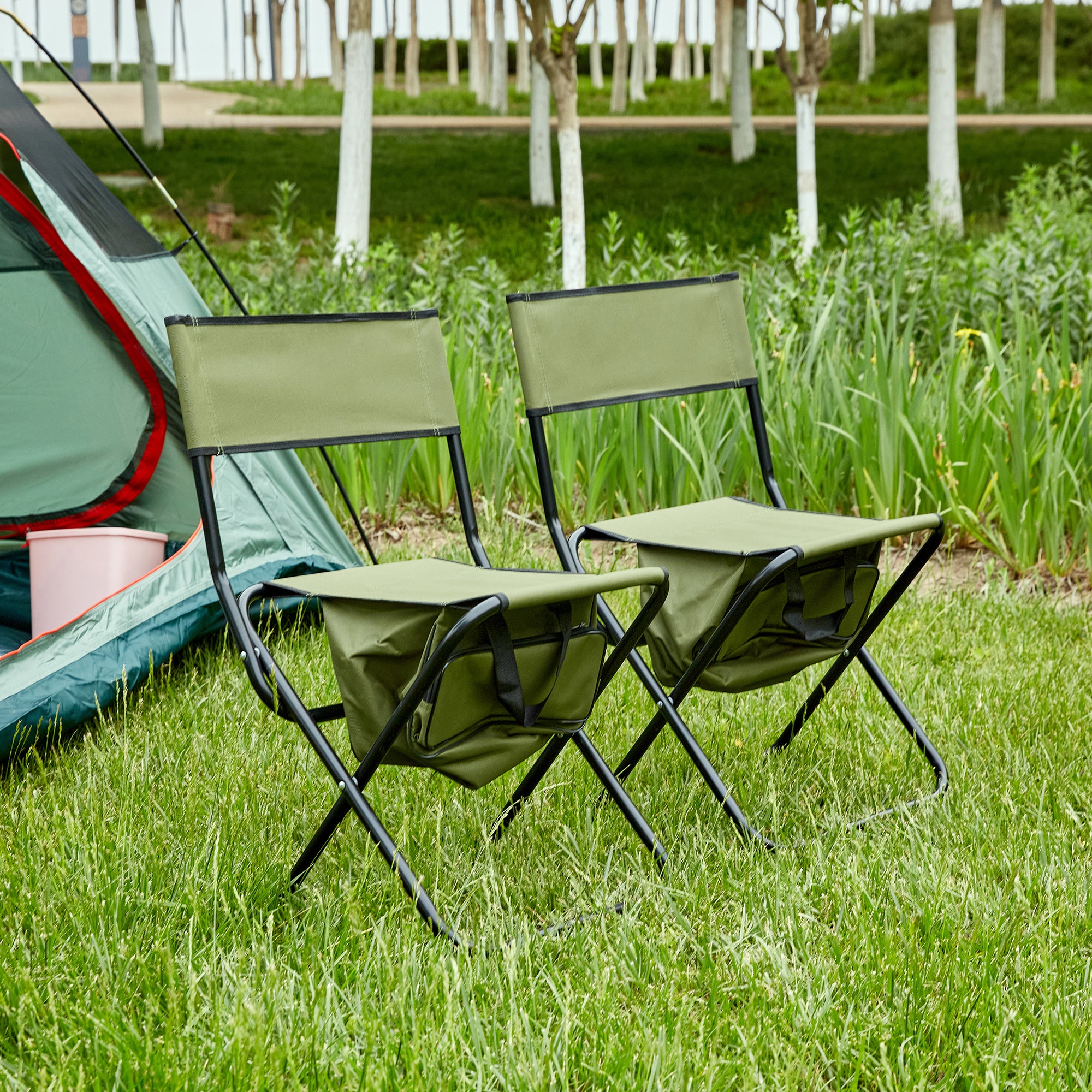 JXXRZ 2-Pack Folding Camping Chairs with Storage Bag, Portable for Indoor Outdoor Beach Picnic, Green