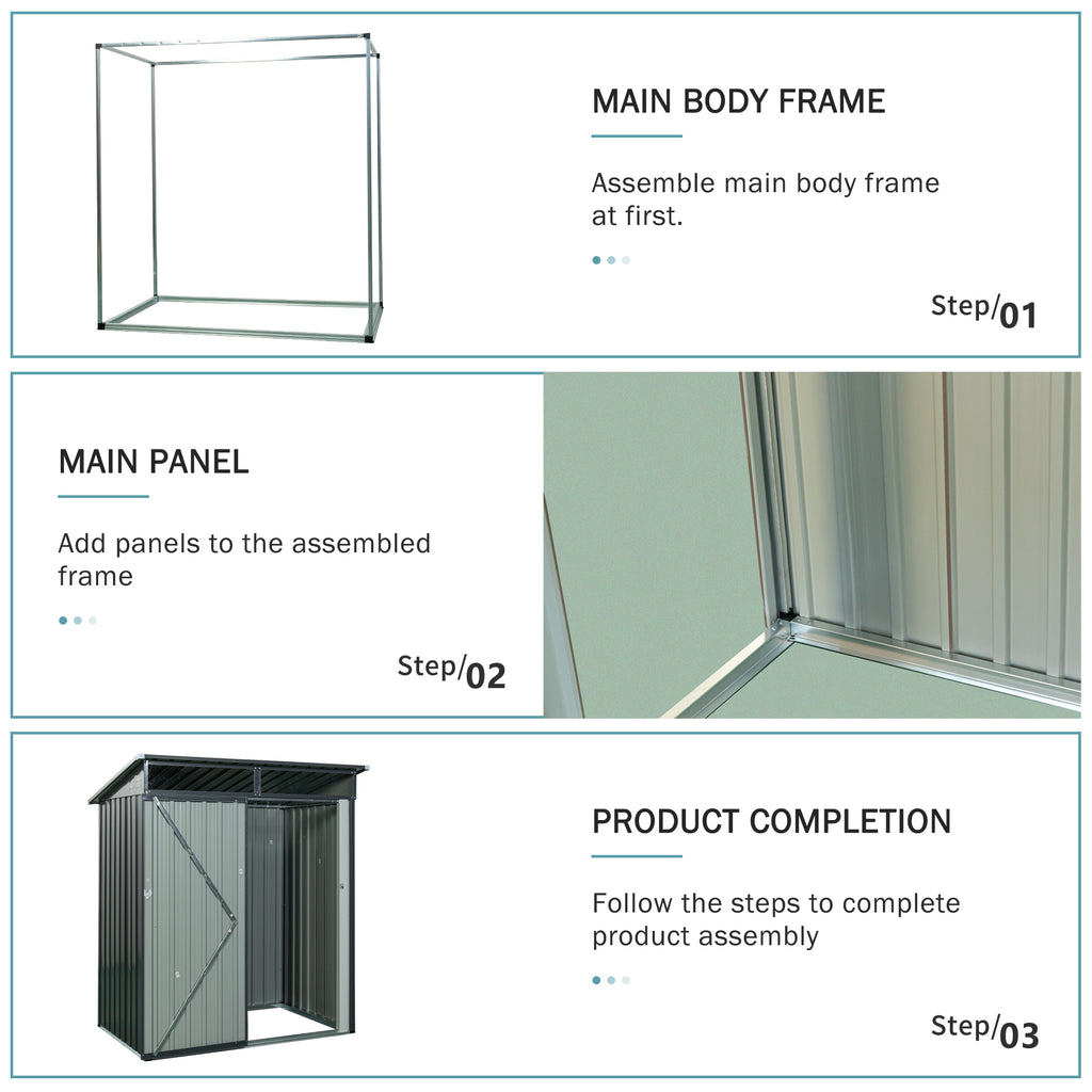 JXXRZ 5x3 ft Metal Outdoor Storage Shed with Transparent Panel, Grey