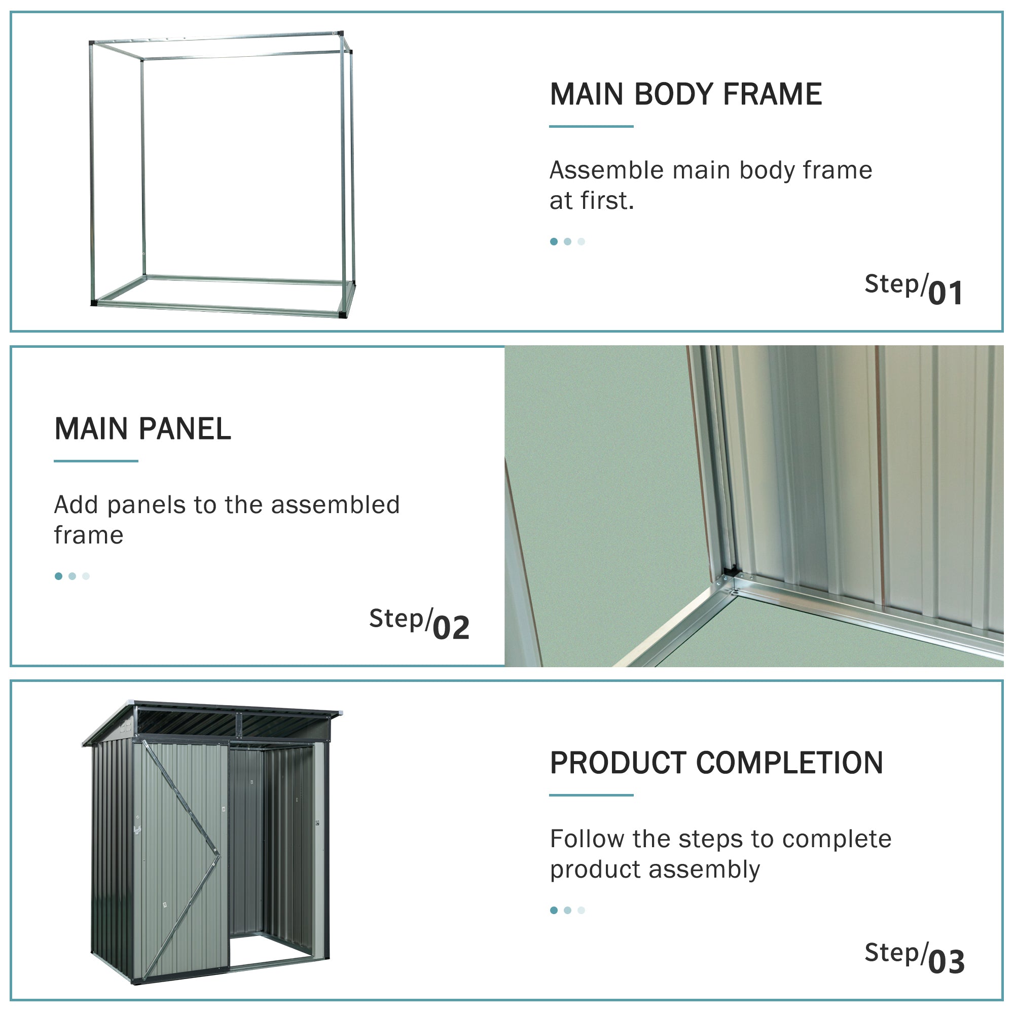 JXXRZ 5x3 ft Metal Outdoor Storage Shed with Transparent Panel, Grey