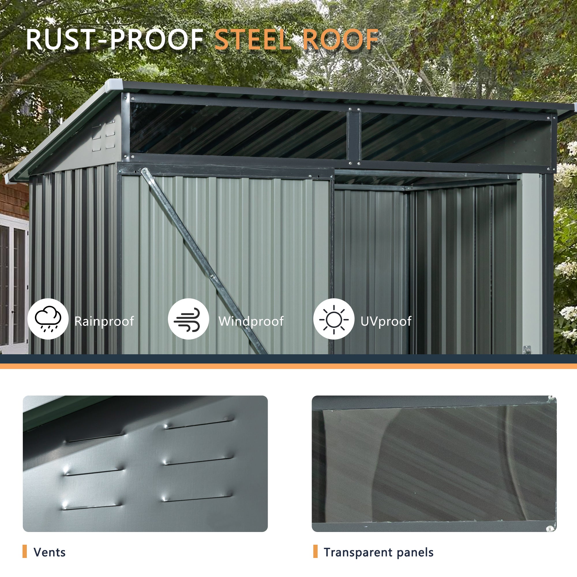 JXXRZ 5x3 ft Metal Outdoor Storage Shed with Transparent Panel, Grey