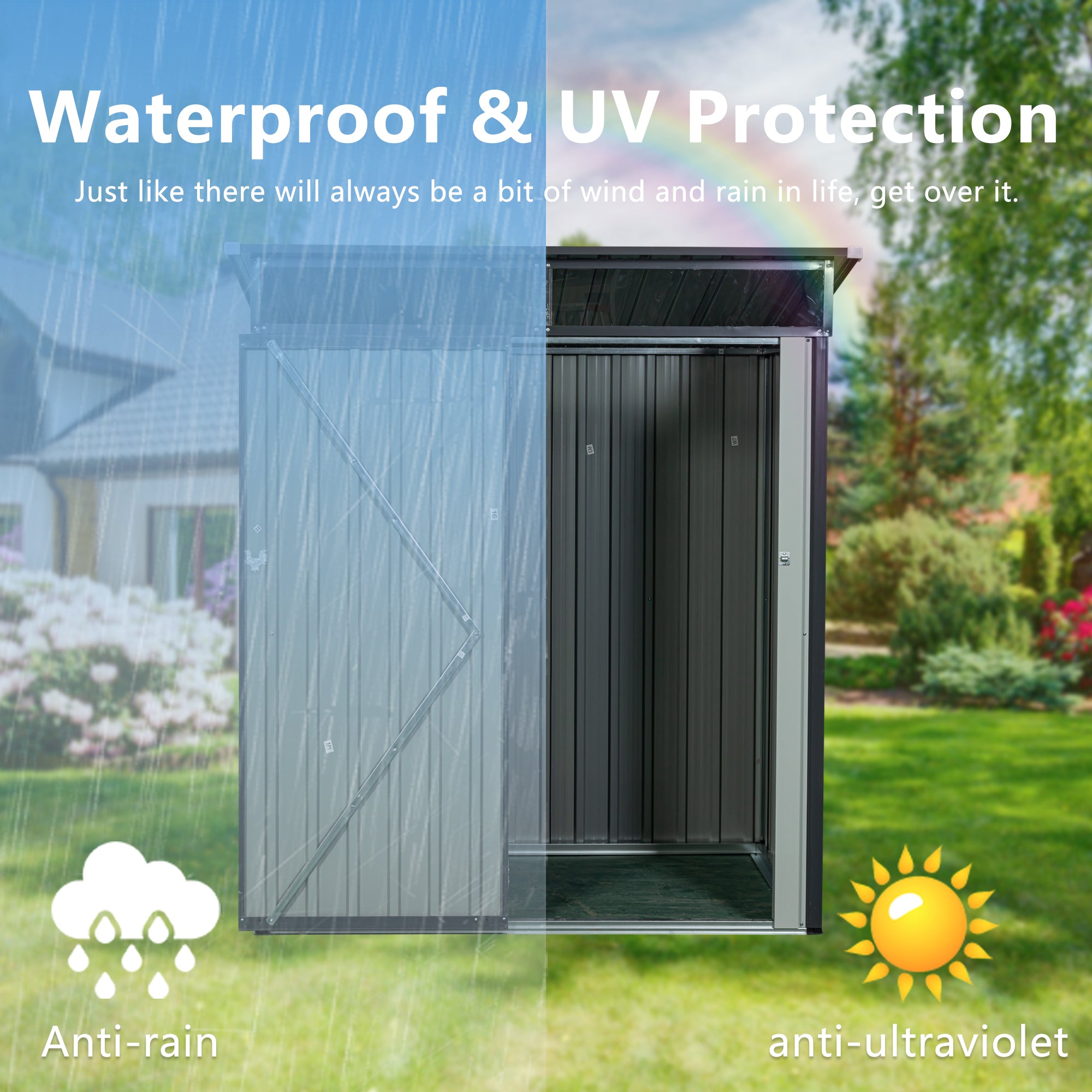 JXXRZ 5x3 ft Metal Outdoor Storage Shed with Transparent Panel, Grey