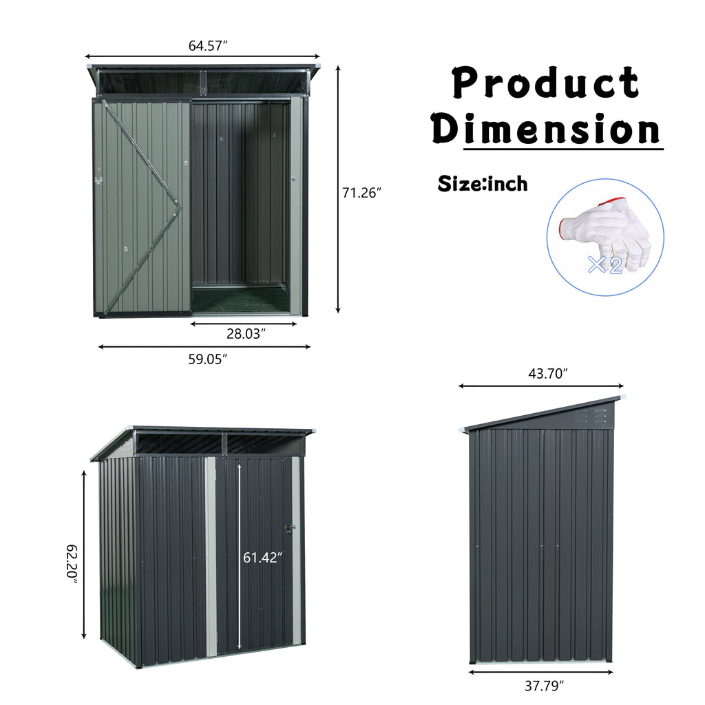 JXXRZ 5x3 ft Metal Outdoor Storage Shed with Transparent Panel, Grey