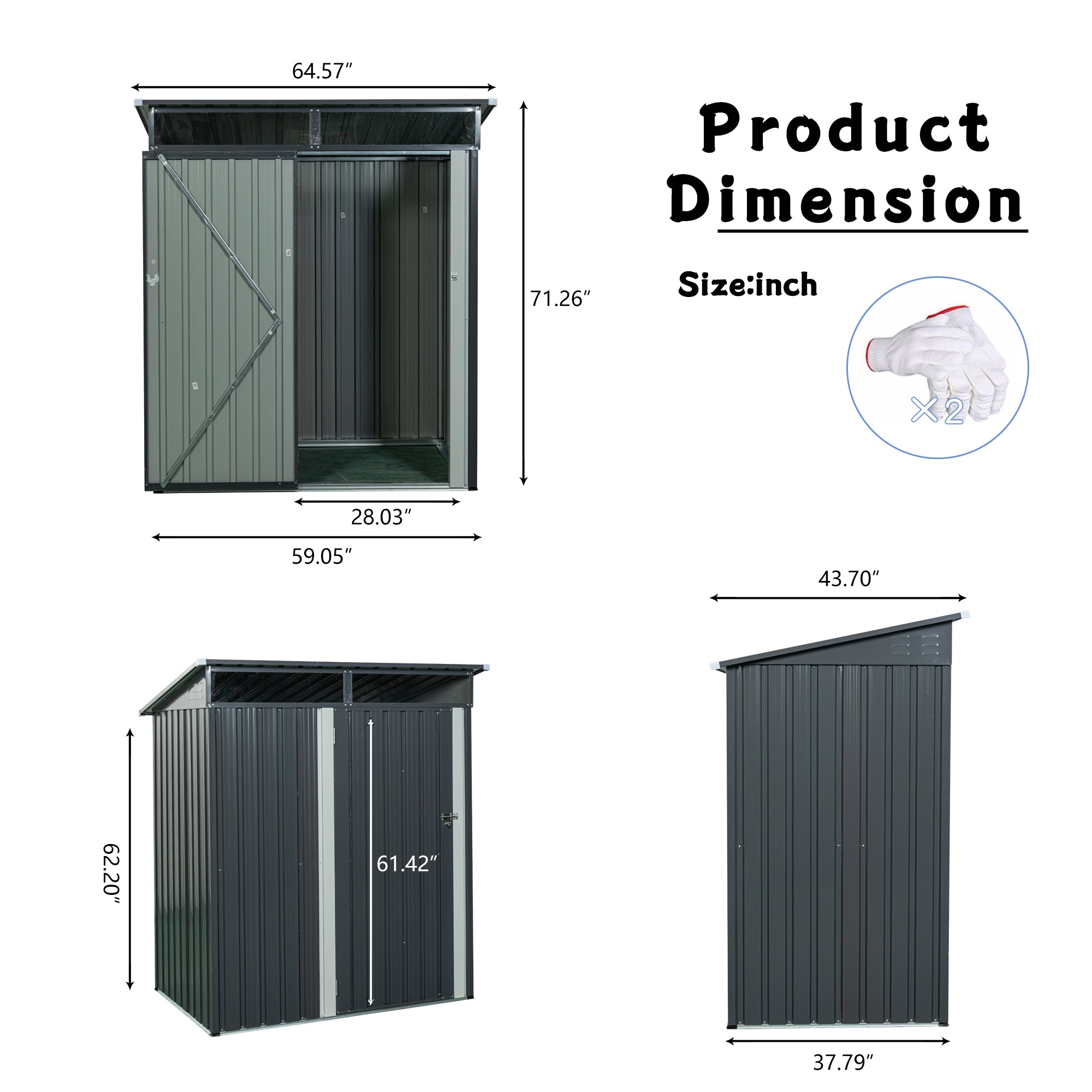 JXXRZ 5x3 ft Metal Outdoor Storage Shed with Transparent Panel, Grey