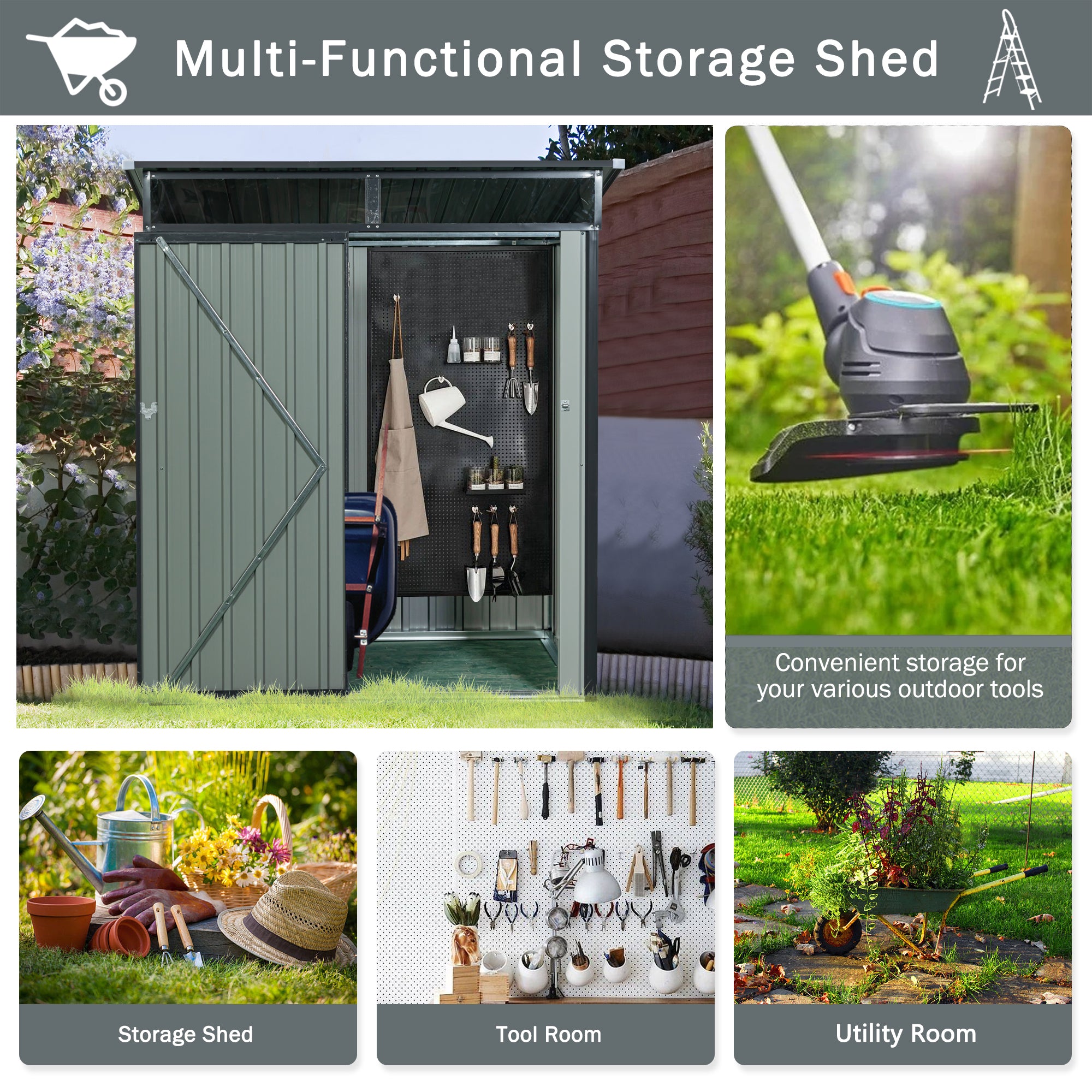 JXXRZ 5x3 ft Metal Outdoor Storage Shed with Transparent Panel, Grey