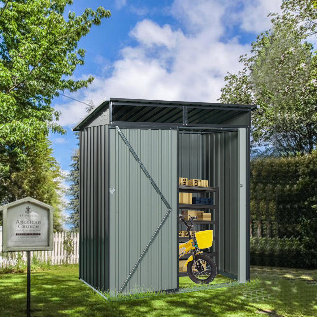 JXXRZ 5x3 ft Metal Outdoor Storage Shed with Transparent Panel, Grey
