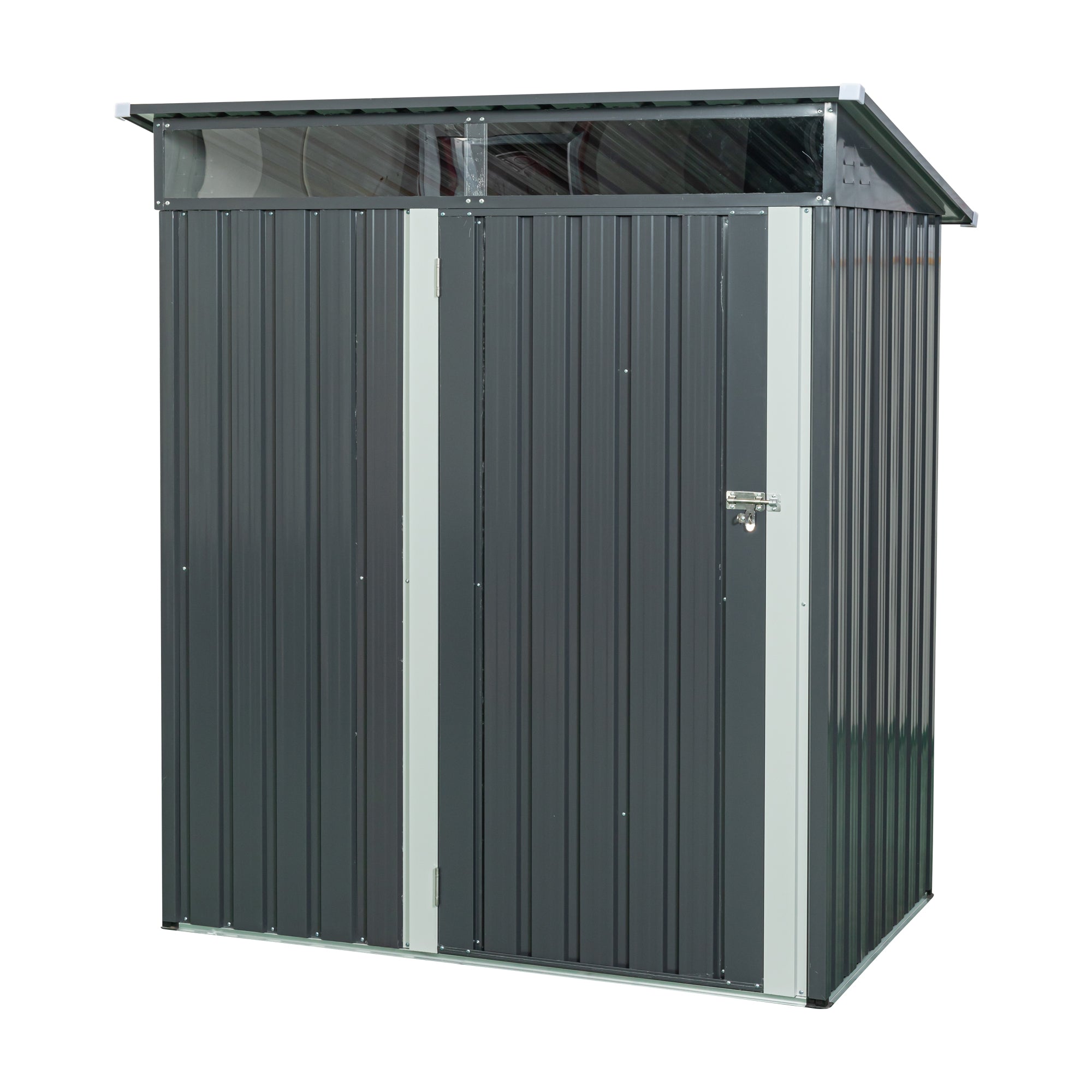 JXXRZ 5x3 ft Metal Outdoor Storage Shed with Transparent Panel, Grey