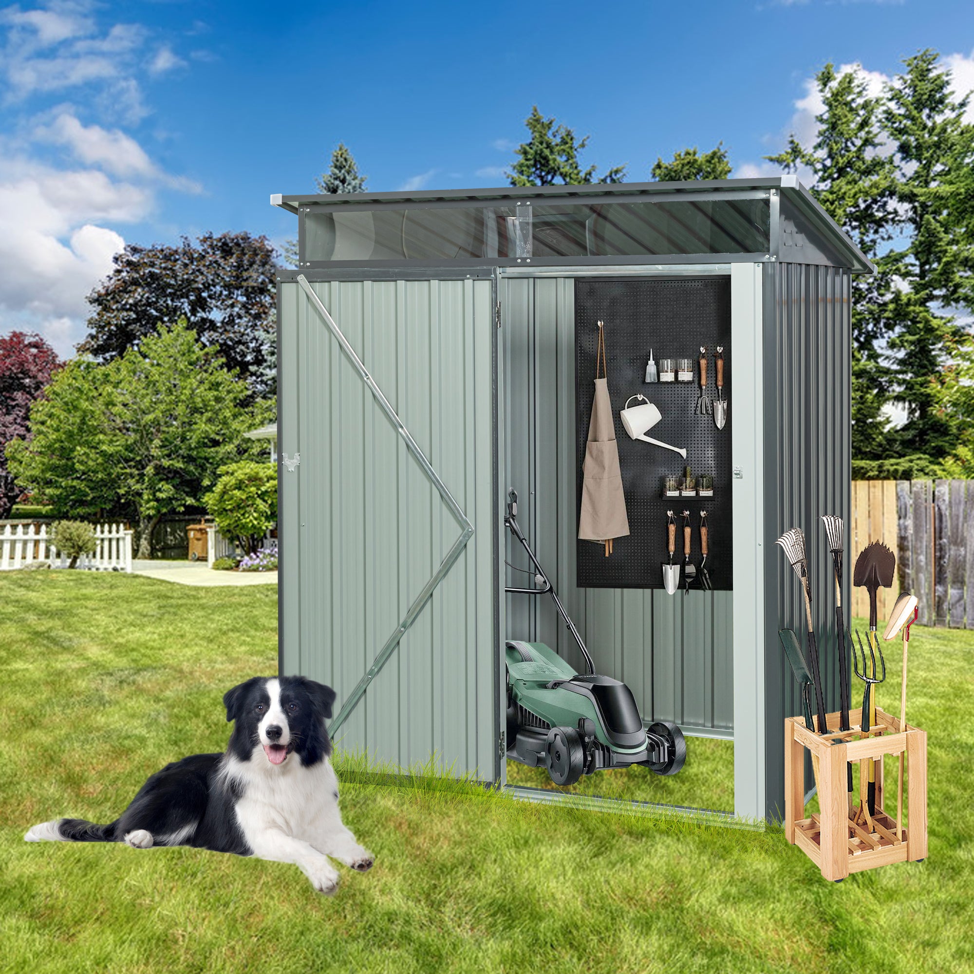 JXXRZ 5x3 ft Metal Outdoor Storage Shed with Transparent Panel, Grey