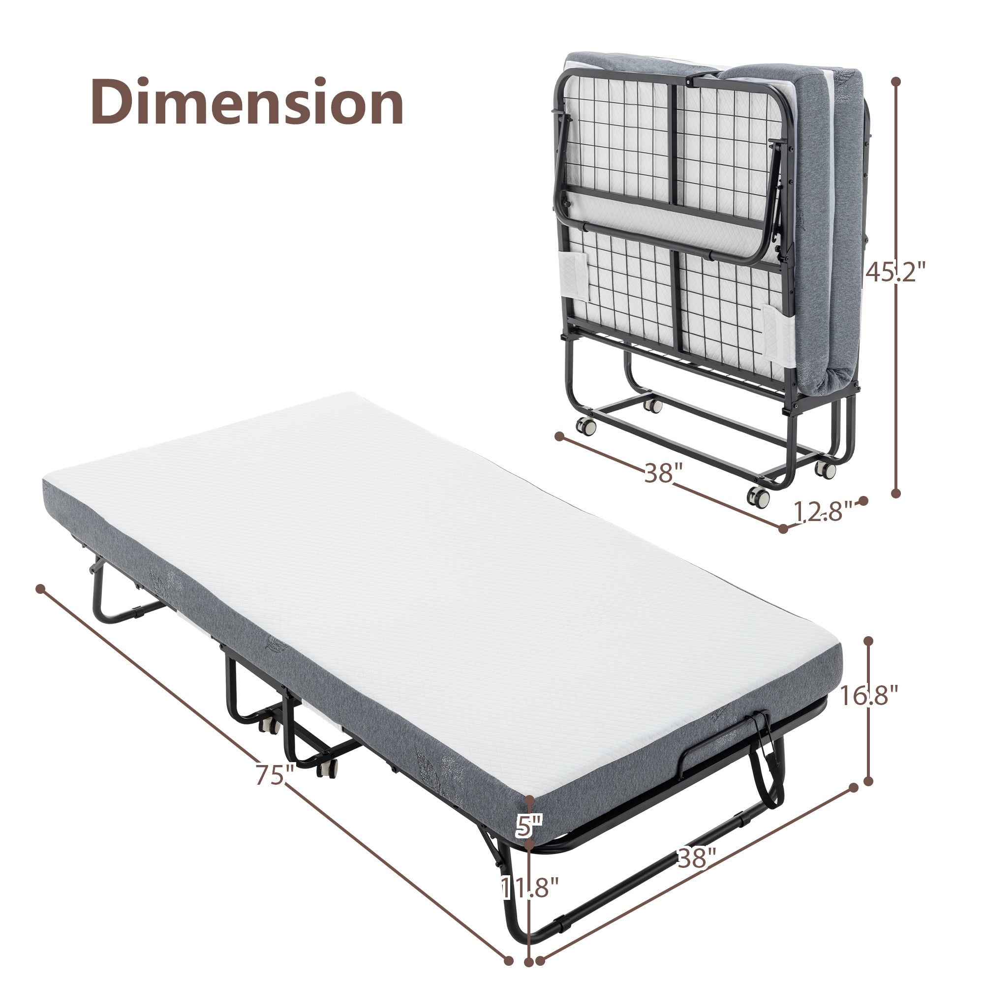 JXXRZ 75"x38" Folding Bed w/ Memory Foam Mattress Rollaway Metal Guest Bed Sleeper