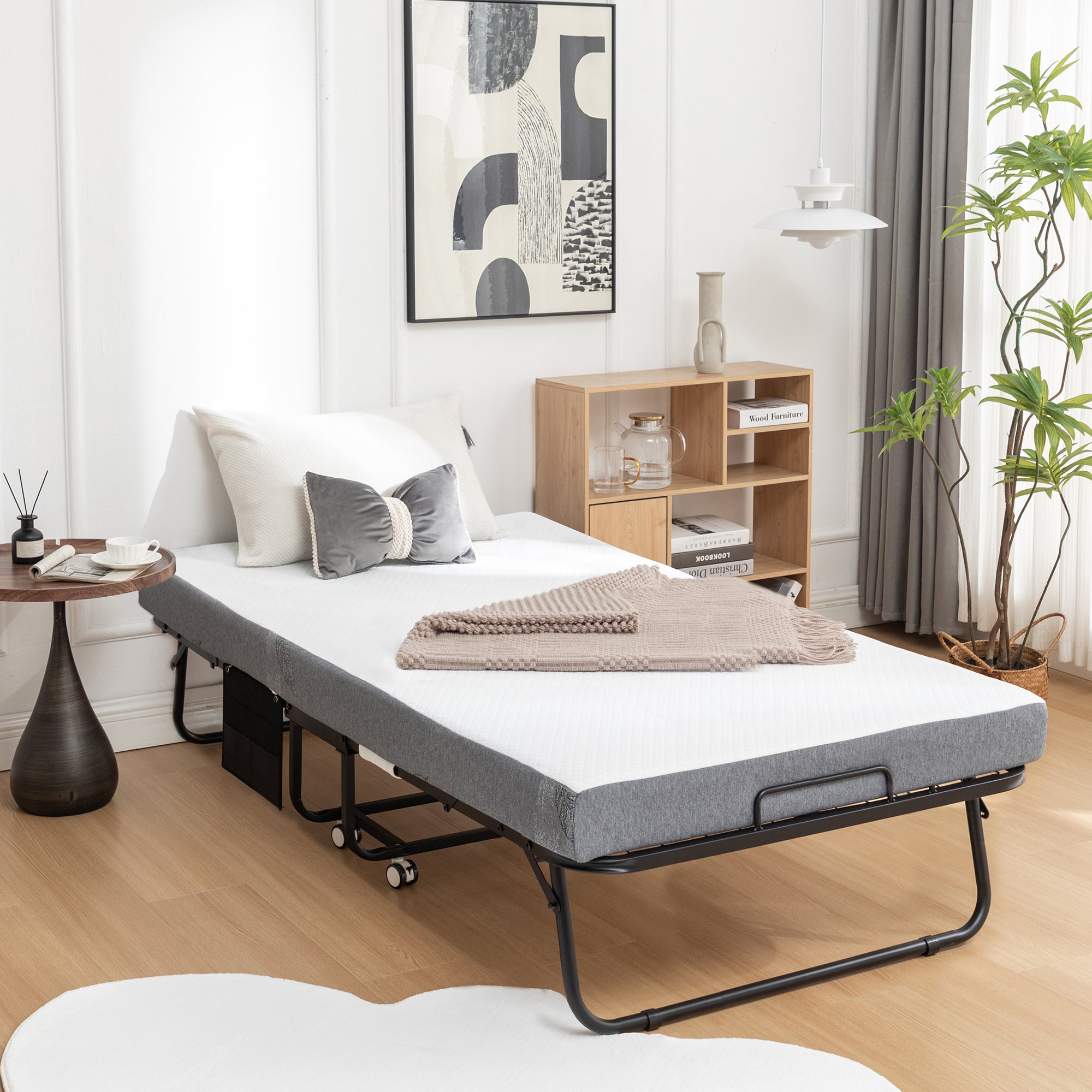 JXXRZ 75"x38" Folding Bed w/ Memory Foam Mattress Rollaway Metal Guest Bed Sleeper