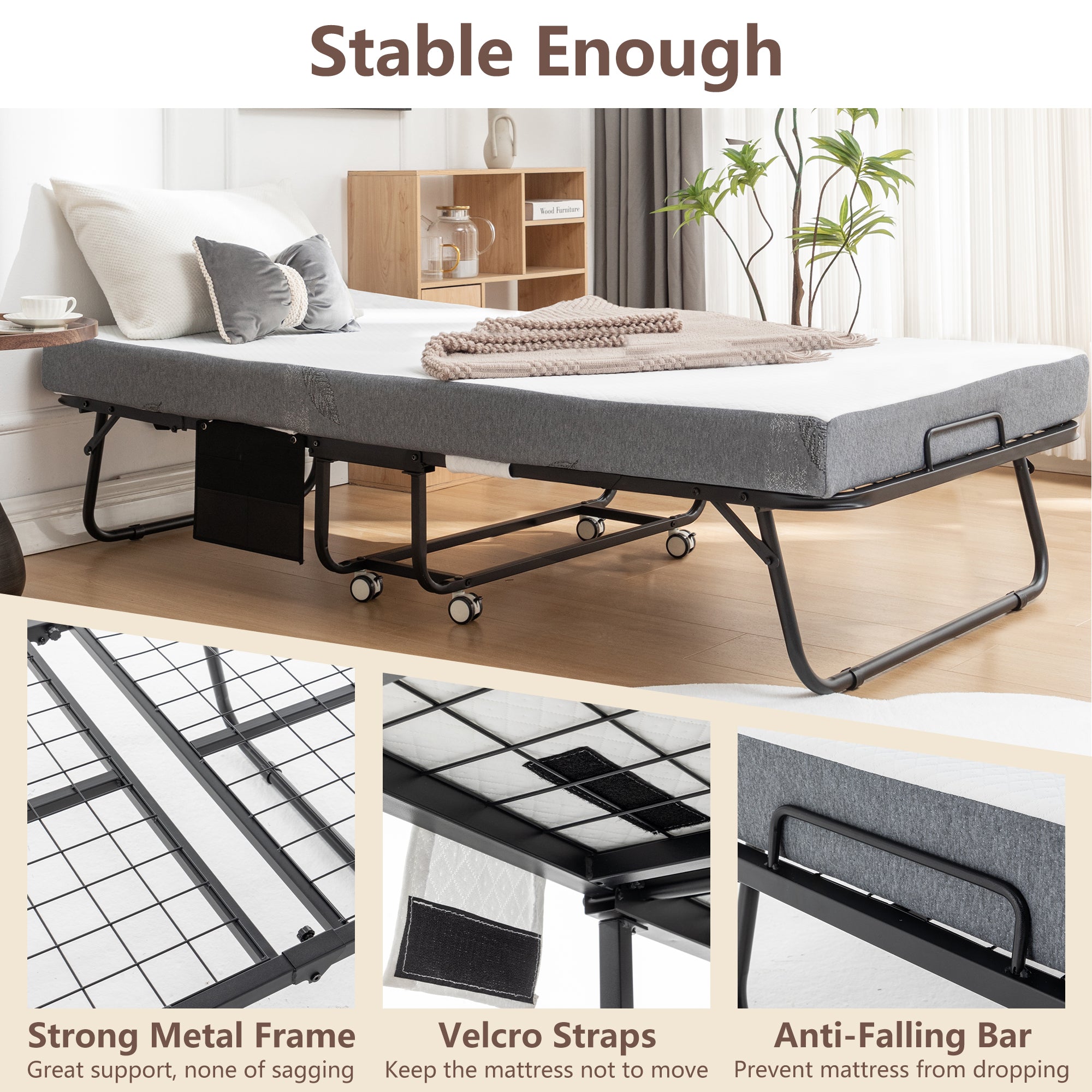 JXXRZ 75"x38" Folding Bed w/ Memory Foam Mattress Rollaway Metal Guest Bed Sleeper