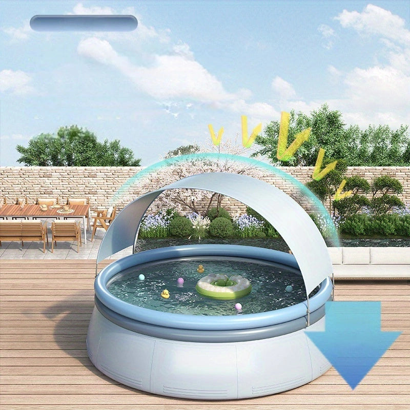 JXXRZ 8 Ft Family Inflatable Pool with Canopy, 1200Gal Outdoor Swim Pool for 5 People