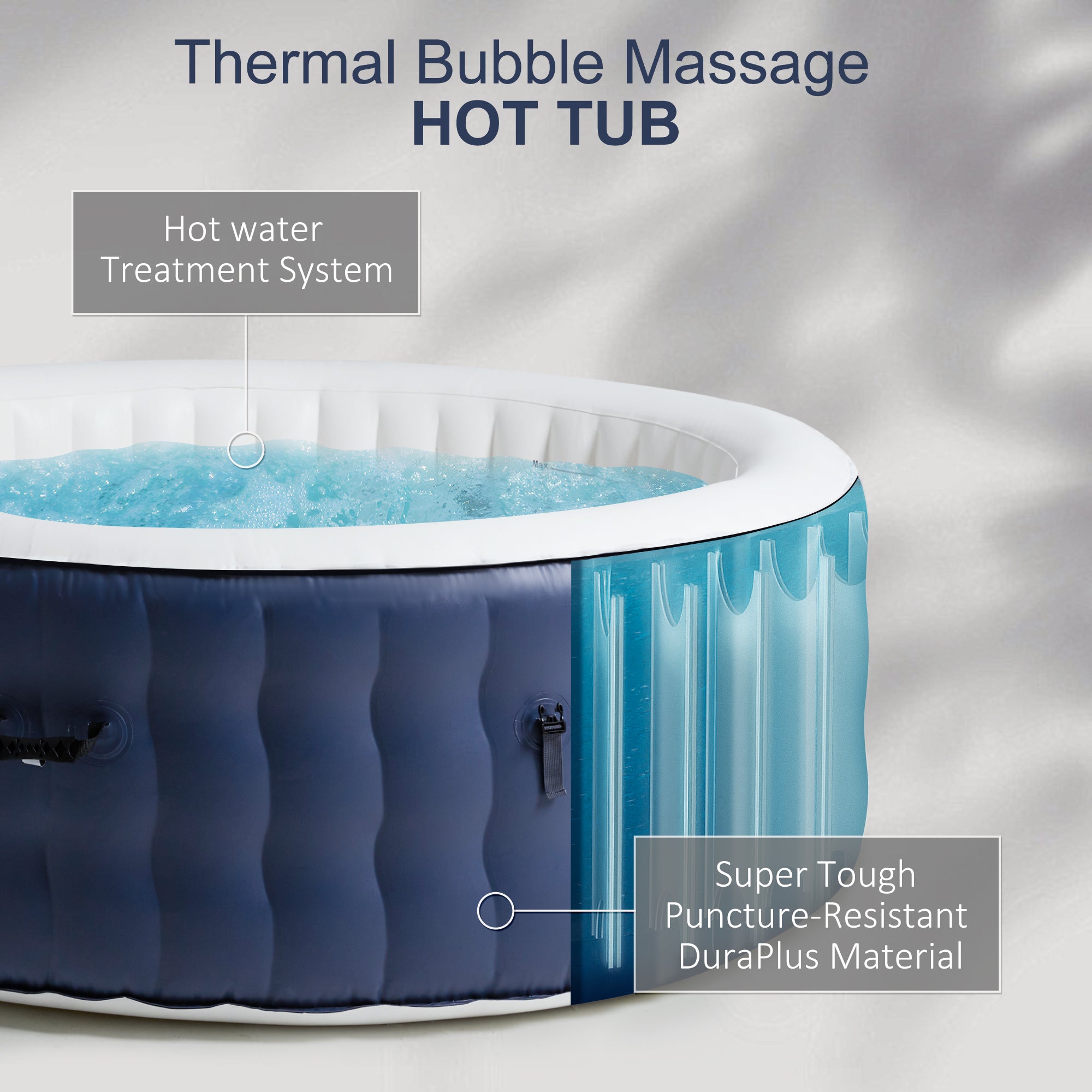 JXXRZ 4-6 Person Round Inflatable Hot Tub w/ 120 Jets, Manual Controls, Thermal Cover, 71x24", Indoor/Outdoor, Blue