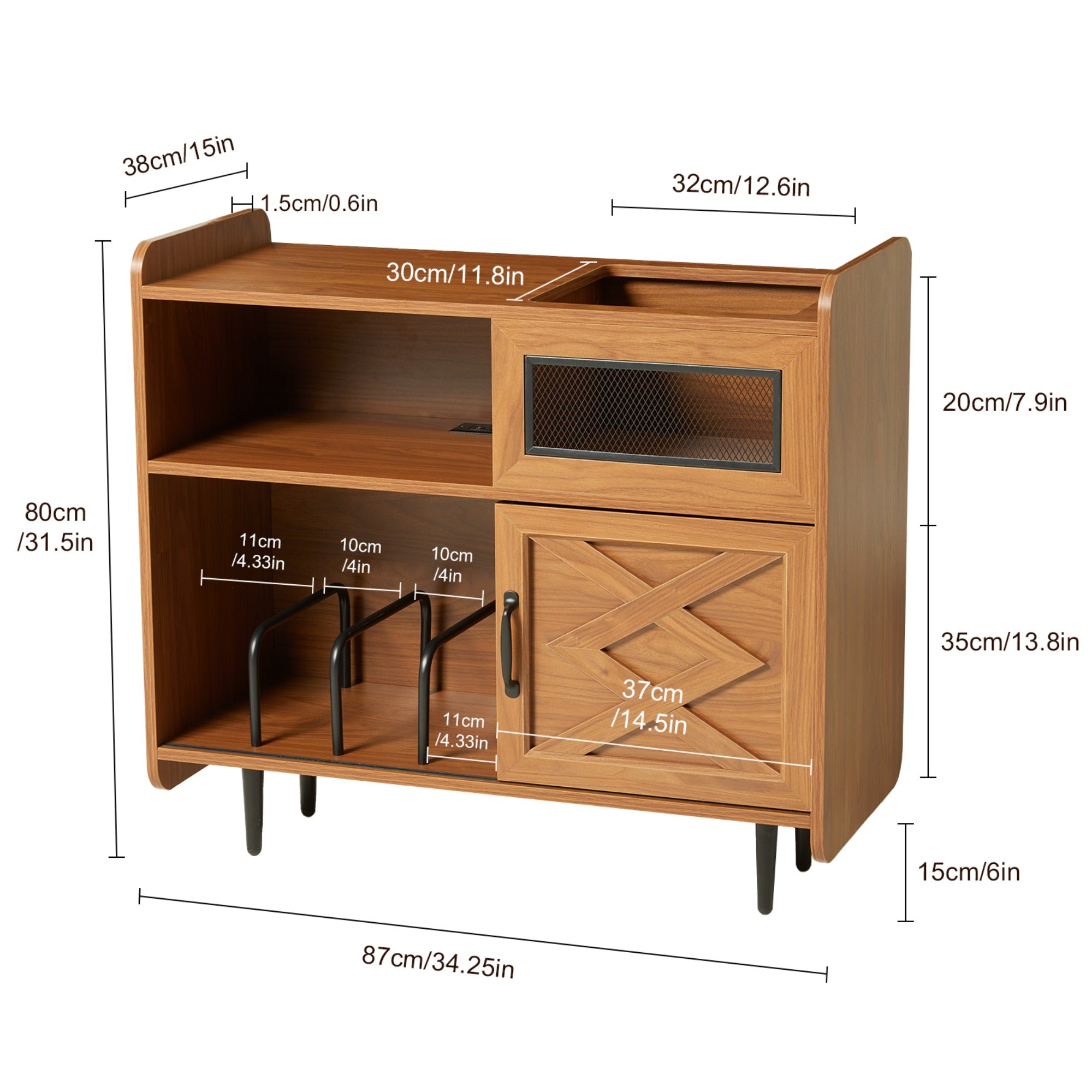 JXXRZ Record Player Stand w/ Charging Hub & RGB Lights, Holds 200+ Vinyl Albums, Media Storage Cabinet for Living Room Office