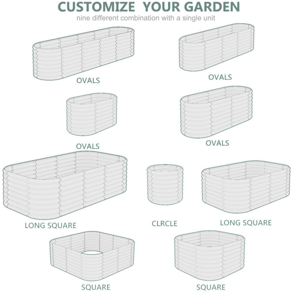 JXXRZ 12" Tall Galvanized Steel Raised Garden Bed, 7x3ft Oval Planter Box for Outdoor, White