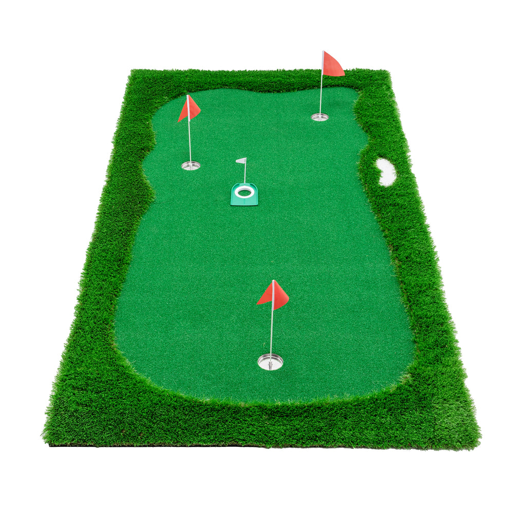 JXXRZ 10x5 FT Golf Putting Green, Golf Training Mat with High-quality Turf, 3 Holes, 3 Flags and Cups for Indoor Outdoor