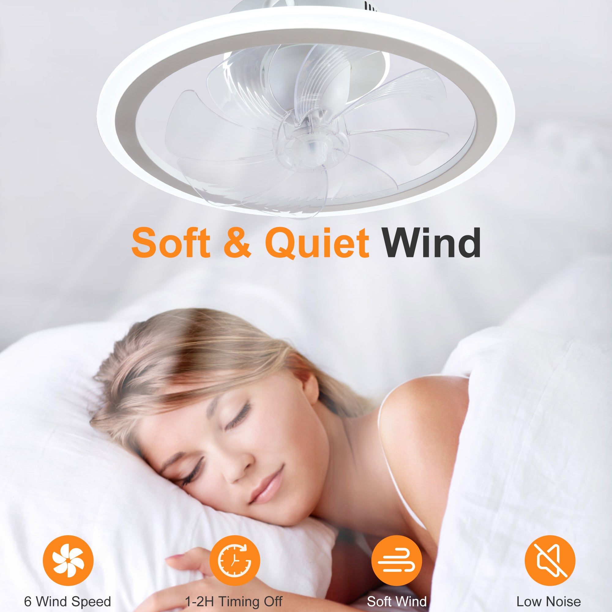 JXXRZ 20" Smart Flush Mount Ceiling Fan with Light - 6 Speeds, Oscillating, Dimmable LED 3000K-6500K, Remote Control, Bedroom White